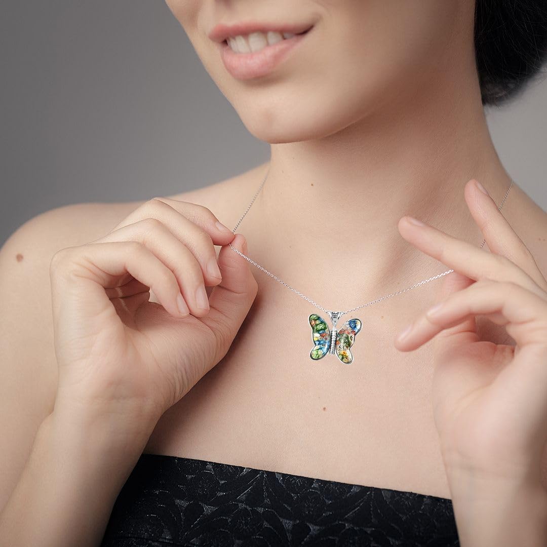 SHOP LC DELIVERING JOY Colorful Dainty Butterfly Necklace for Women Murano Style Millefiori Glass Cute Aesthetic Beach Jewelry Friendship Women for Friend Mom 20" Birthday Christmas Gifts - Image 4