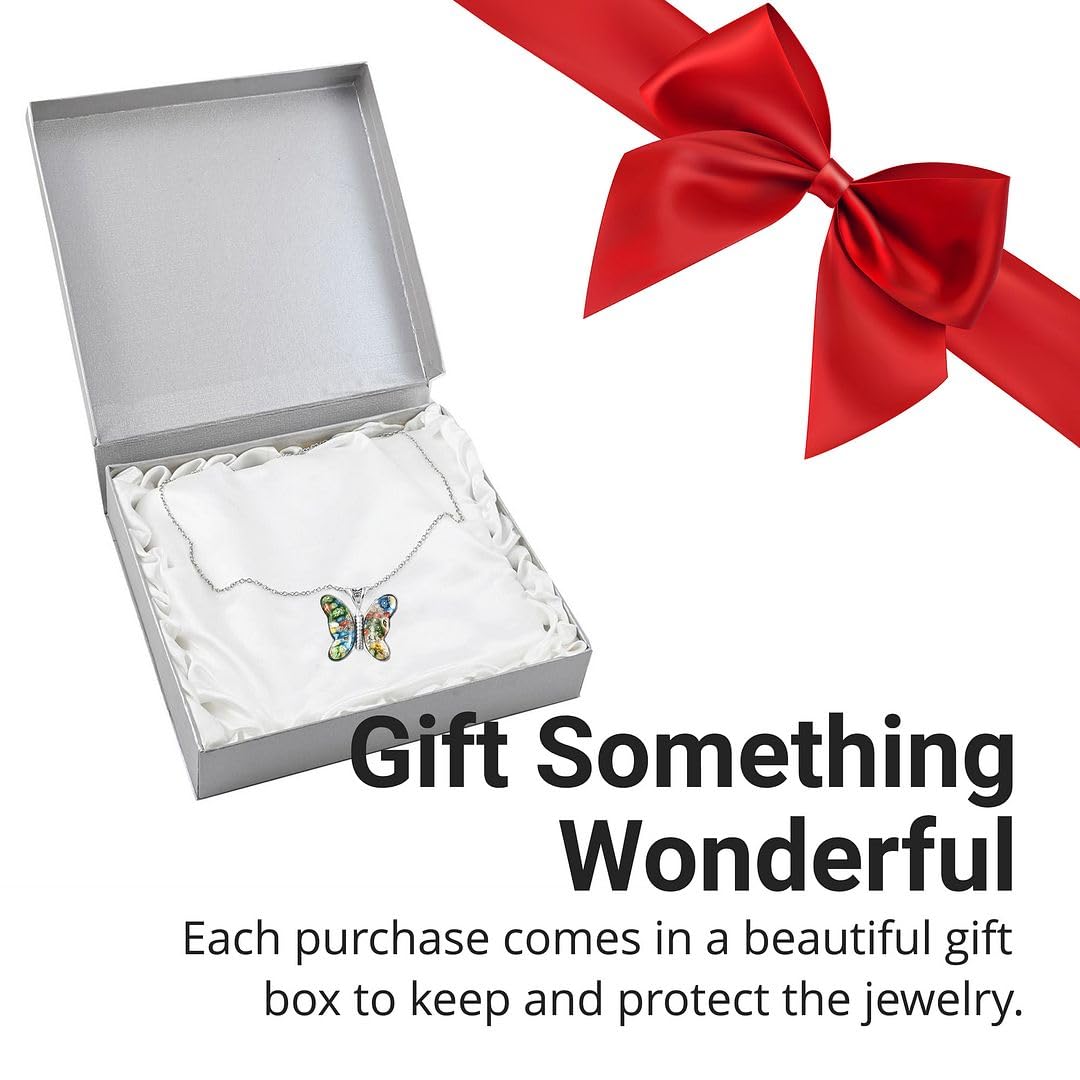 SHOP LC DELIVERING JOY Colorful Dainty Butterfly Necklace for Women Murano Style Millefiori Glass Cute Aesthetic Beach Jewelry Friendship Women for Friend Mom 20" Birthday Christmas Gifts - Image 6