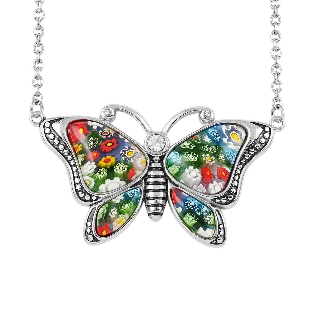 SHOP LC DELIVERING JOY Colorful Flower Dainty Butterfly Necklace for Women Murano Style Millefiori Glass Cute Aesthetic Beach Jewelry Friendship Women for Friend Mom 20" Birthday Christmas Gifts