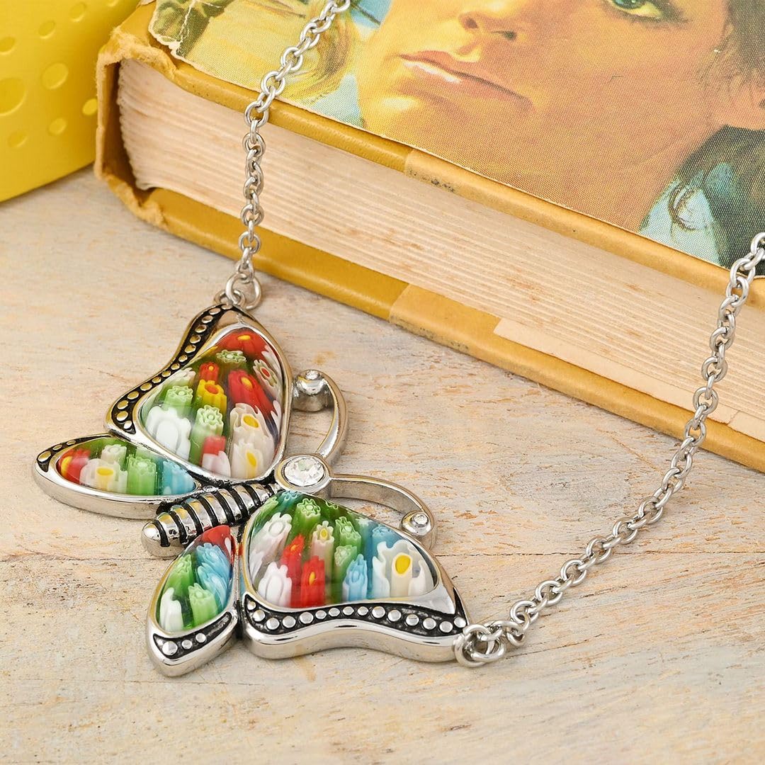 SHOP LC DELIVERING JOY Colorful Flower Dainty Butterfly Necklace for Women Murano Style Millefiori Glass Cute Aesthetic Beach Jewelry Friendship Women for Friend Mom 20" Birthday Christmas Gifts - Image 5