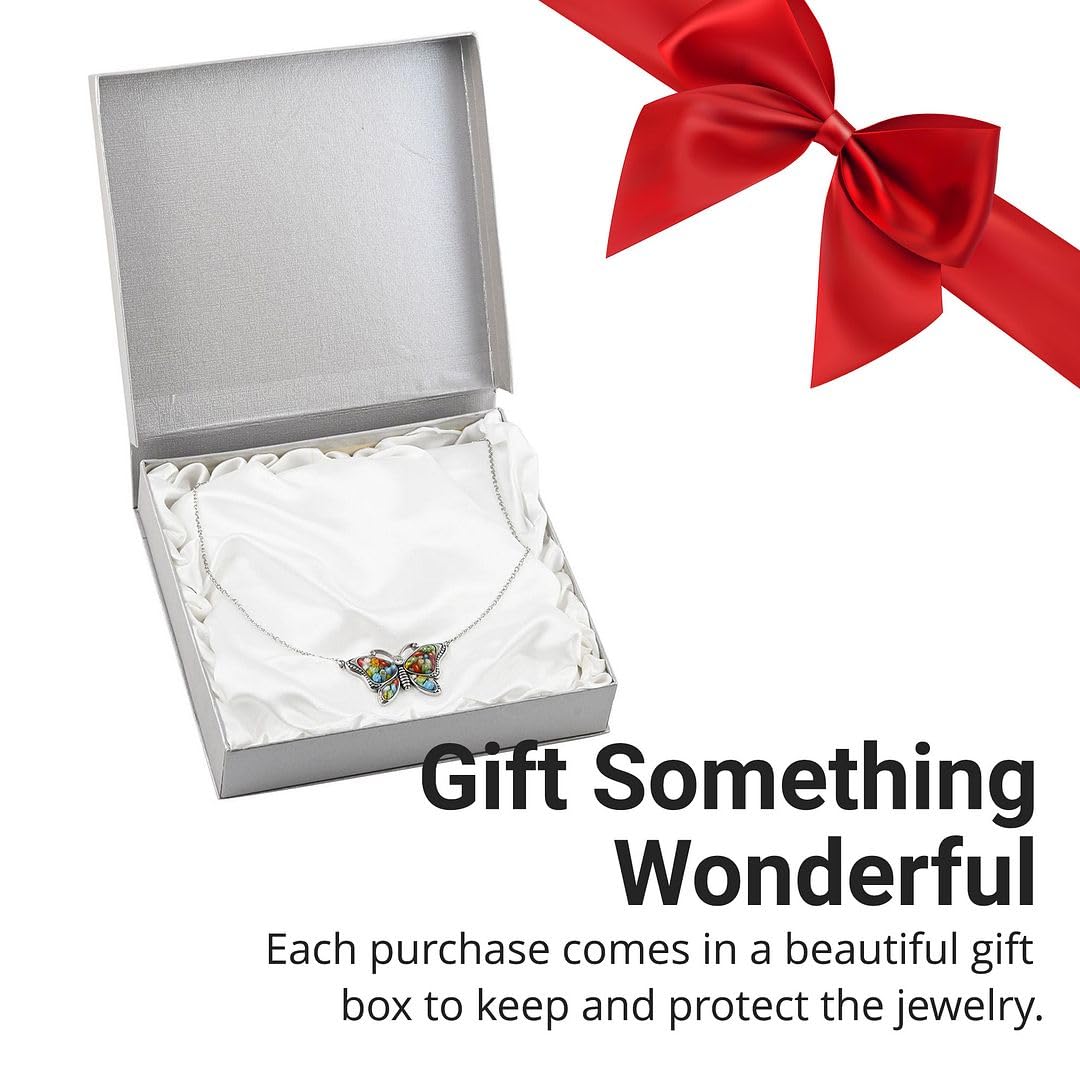 SHOP LC DELIVERING JOY Colorful Flower Dainty Butterfly Necklace for Women Murano Style Millefiori Glass Cute Aesthetic Beach Jewelry Friendship Women for Friend Mom 20" Birthday Christmas Gifts - Image 6