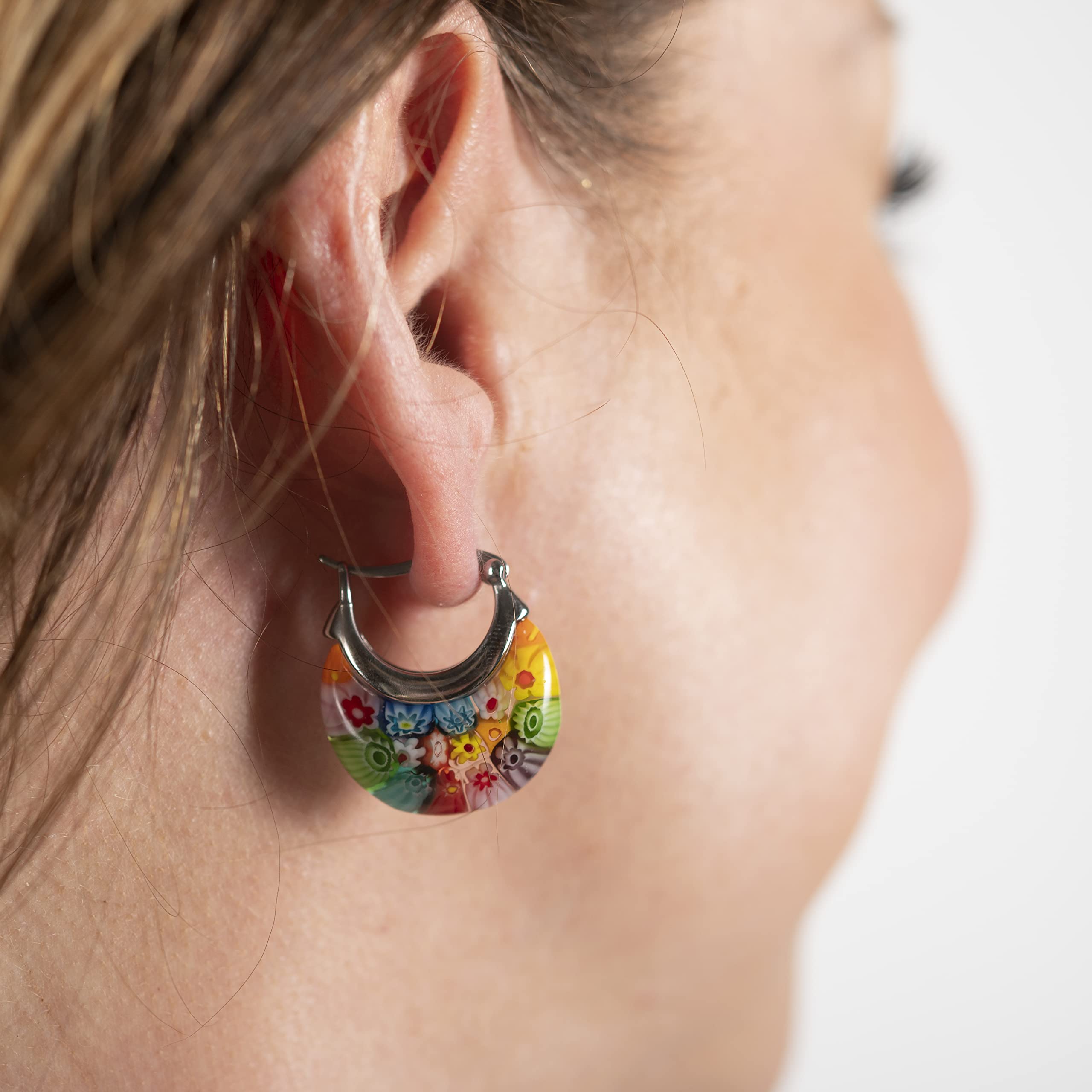 SHOP LC DELIVERING JOY Colorful Murano Style Millefiori Glass Hoop Earrings Bead Layered Necklace for Women Daisy Flower Stainless Steel Jewelry Trendy Gifts - Image 2