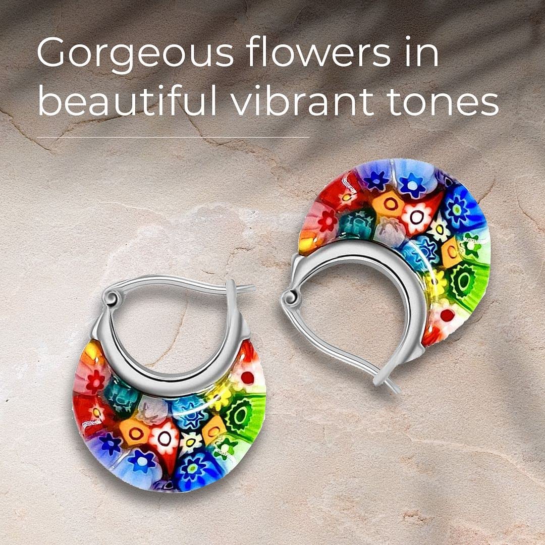 SHOP LC DELIVERING JOY Colorful Murano Style Millefiori Glass Hoop Earrings Bead Layered Necklace for Women Daisy Flower Stainless Steel Jewelry Trendy Gifts - Image 4