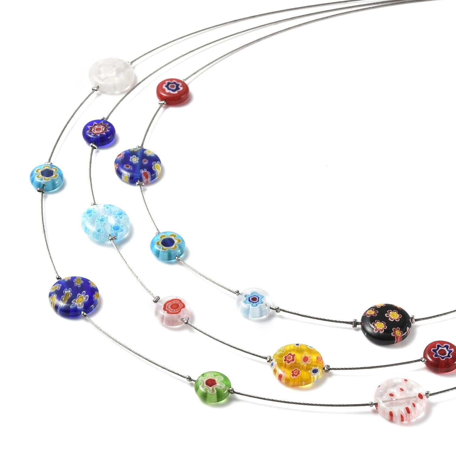 SHOP LC DELIVERING JOY Colorful Murano Style Millefiori Glass Hoop Earrings Bead Layered Necklace for Women Daisy Flower Stainless Steel Jewelry Trendy Gifts - Image 5