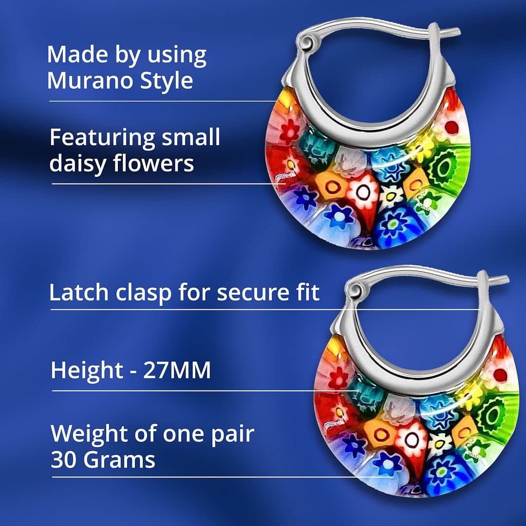 SHOP LC DELIVERING JOY Colorful Murano Style Millefiori Glass Hoop Earrings Bead Layered Necklace for Women Daisy Flower Stainless Steel Jewelry Trendy Gifts - Image 6