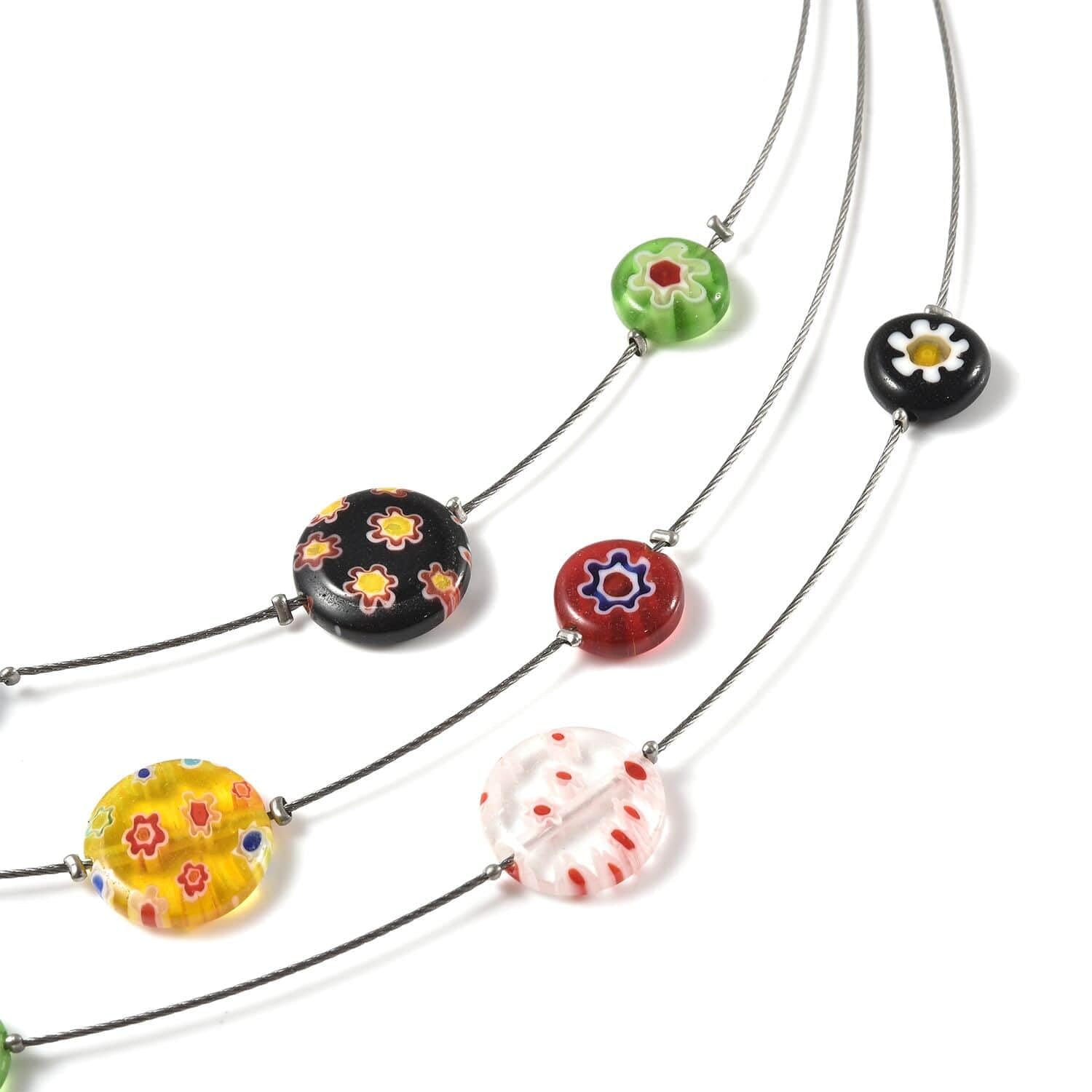 SHOP LC DELIVERING JOY Colorful Murano Style Millefiori Glass Hoop Earrings Bead Layered Necklace for Women Daisy Flower Stainless Steel Jewelry Trendy Gifts - Image 7