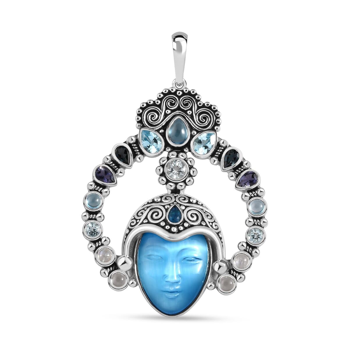 SHOP LC DELIVERING JOY Constituted Amethyst Carved and Multi Gemstone 28.70 ctw Pendant in Rhodium Plated Sterling Silver Birthday Christmas Gifts