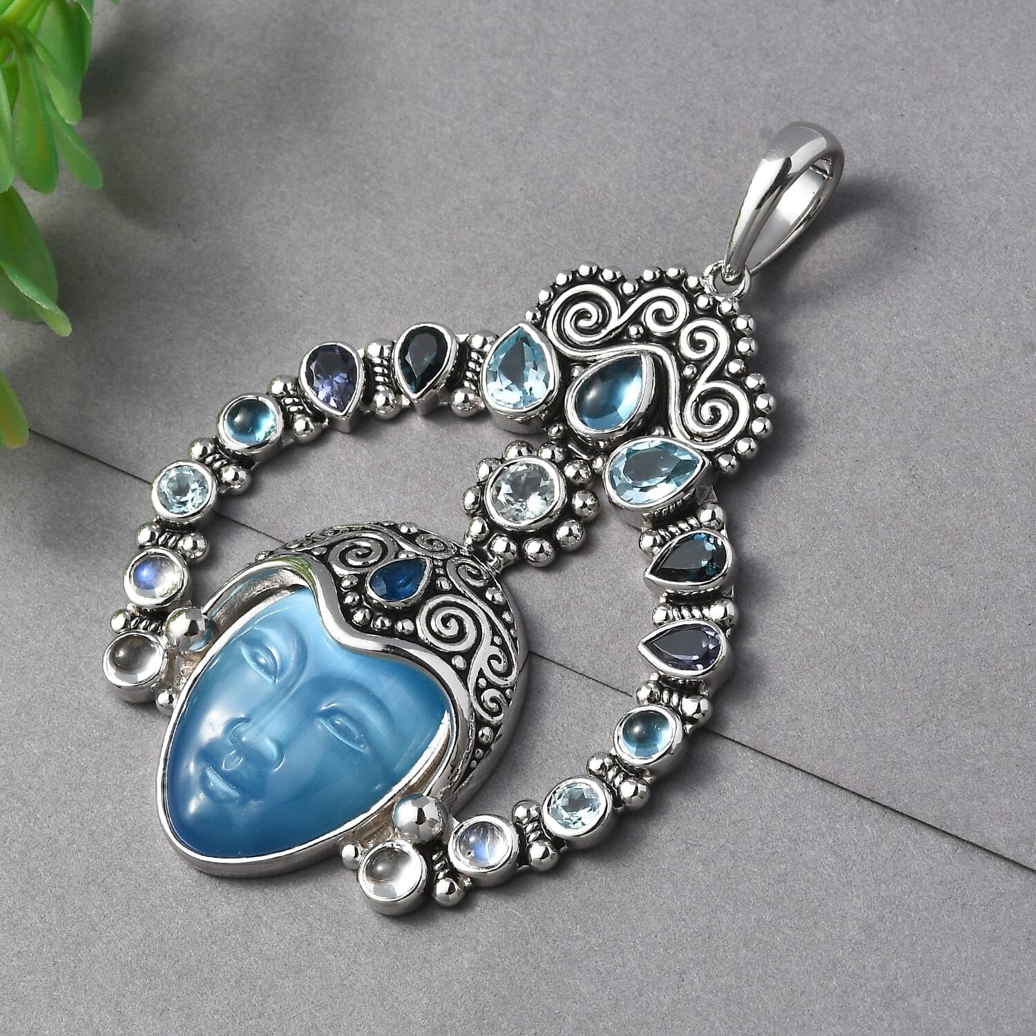 SHOP LC DELIVERING JOY Constituted Amethyst Carved and Multi Gemstone 28.70 ctw Pendant in Rhodium Plated Sterling Silver Birthday Christmas Gifts - Image 2