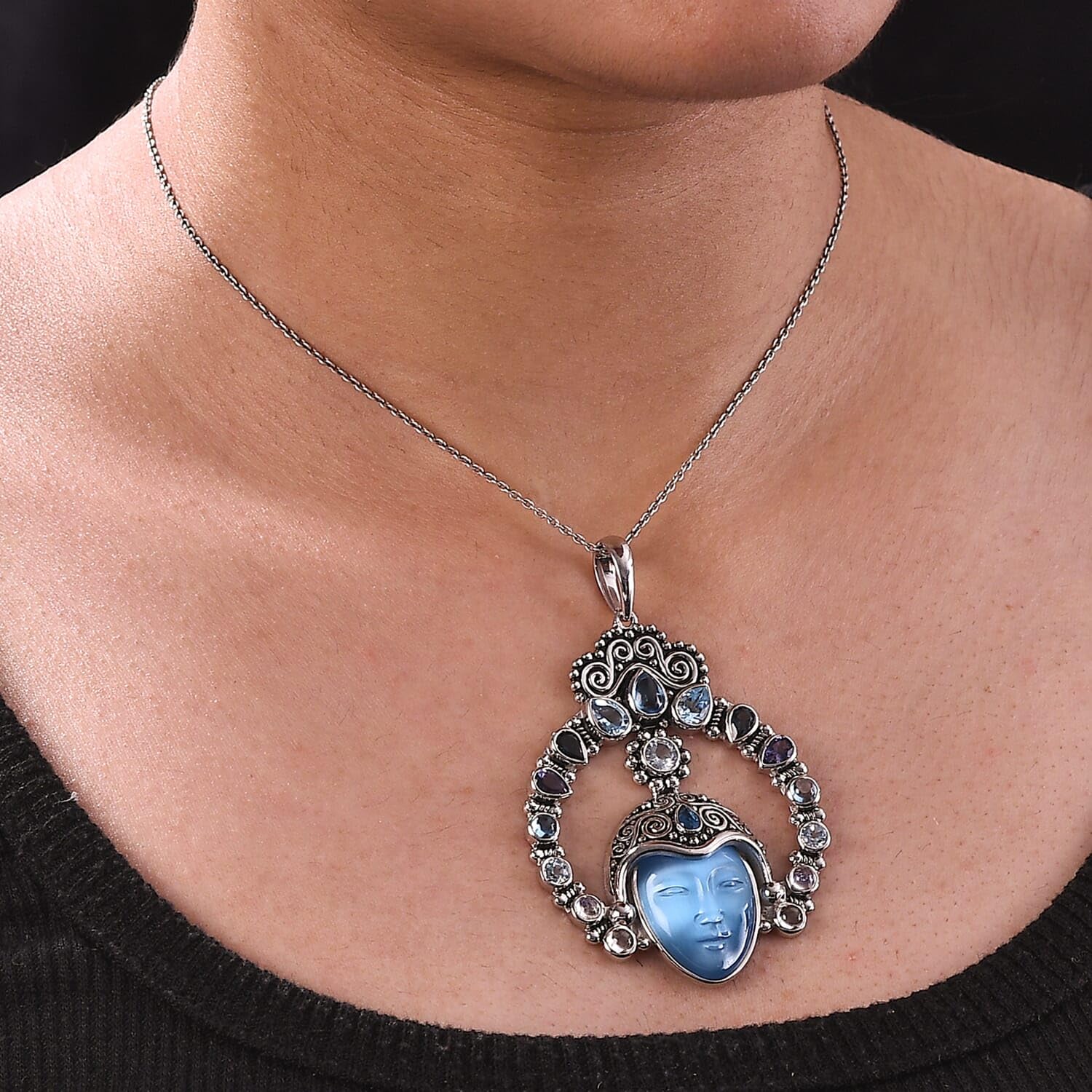 SHOP LC DELIVERING JOY Constituted Amethyst Carved and Multi Gemstone 28.70 ctw Pendant in Rhodium Plated Sterling Silver Birthday Christmas Gifts - Image 3
