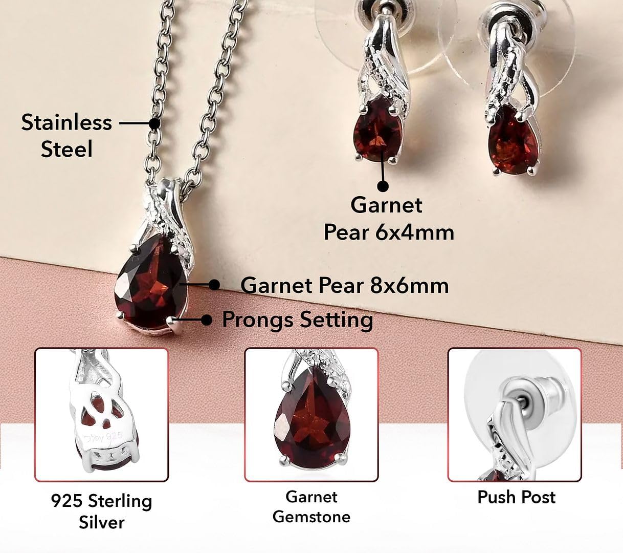 SHOP LC DELIVERING JOY Costume Jewelry Sets for Women Elegant - Teardrop Pendant Necklace Set 20"& Dangle Drop Earrings Set 925 Sterling Silver Stainless Steel Birthstone Jewelry for Women Gifts - Image 3