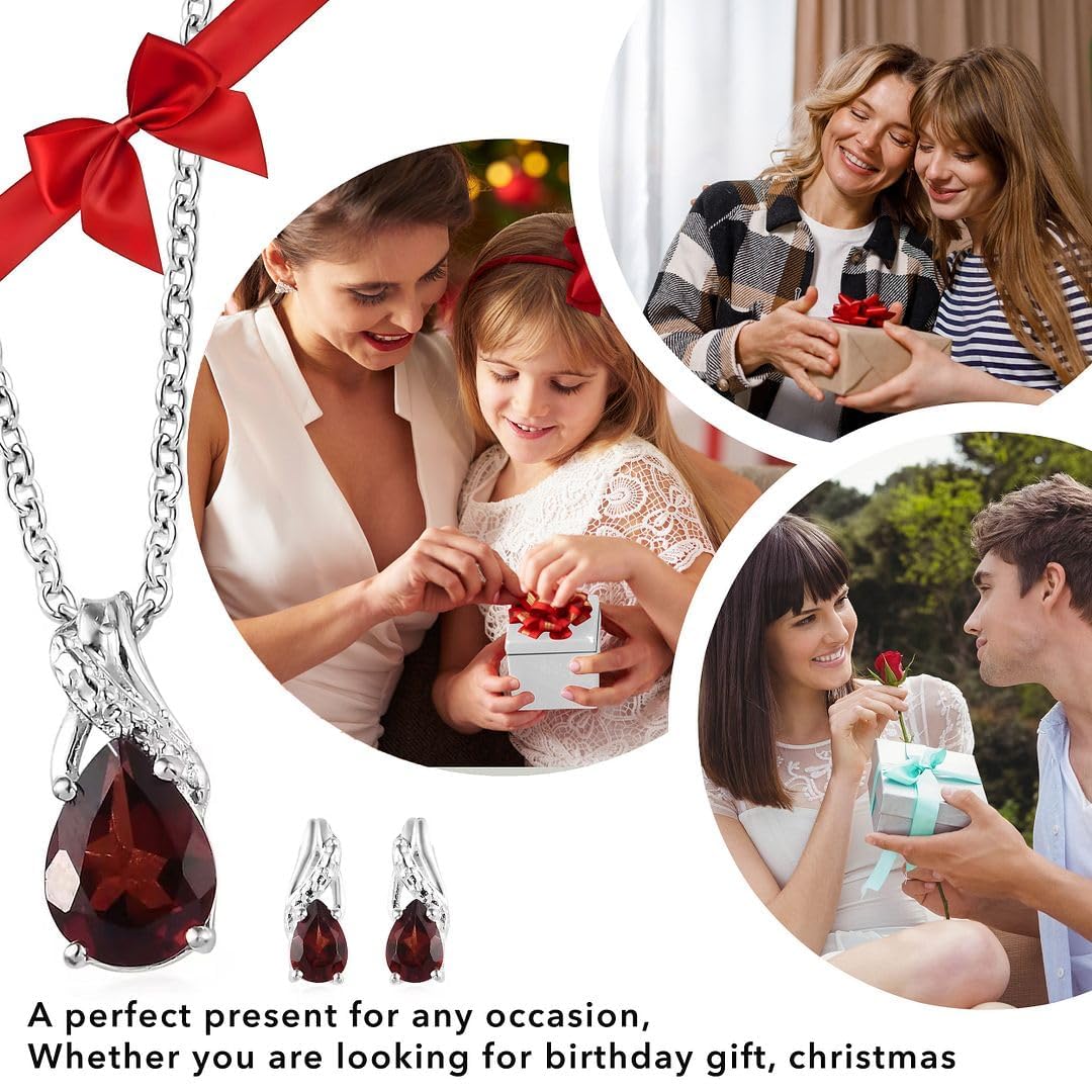 SHOP LC DELIVERING JOY Costume Jewelry Sets for Women Elegant - Teardrop Pendant Necklace Set 20"& Dangle Drop Earrings Set 925 Sterling Silver Stainless Steel Birthstone Jewelry for Women Gifts - Image 6