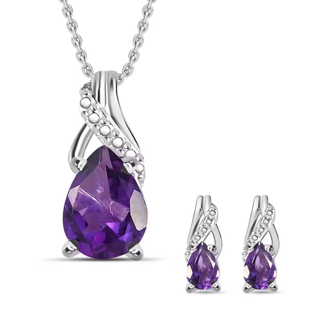 SHOP LC DELIVERING JOY Costume Jewelry Sets for Women Elegant - Teardrop Pendant Necklace Set 20"& Dangle Drop Earrings Set 925 Sterling Silver Stainless Steel Birthstone Jewelry for Women Gifts