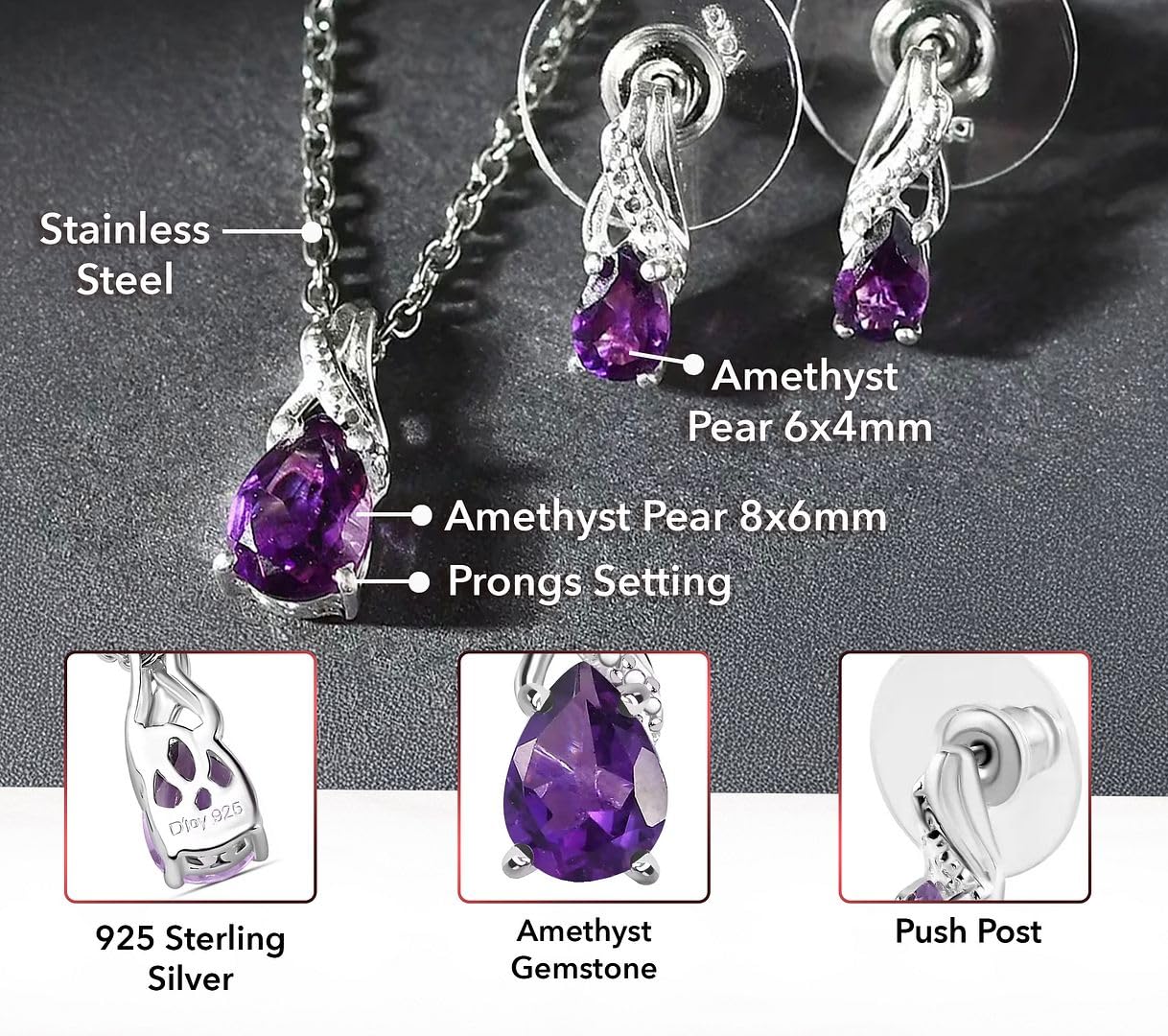 SHOP LC DELIVERING JOY Costume Jewelry Sets for Women Elegant - Teardrop Pendant Necklace Set 20"& Dangle Drop Earrings Set 925 Sterling Silver Stainless Steel Birthstone Jewelry for Women Gifts - Image 3