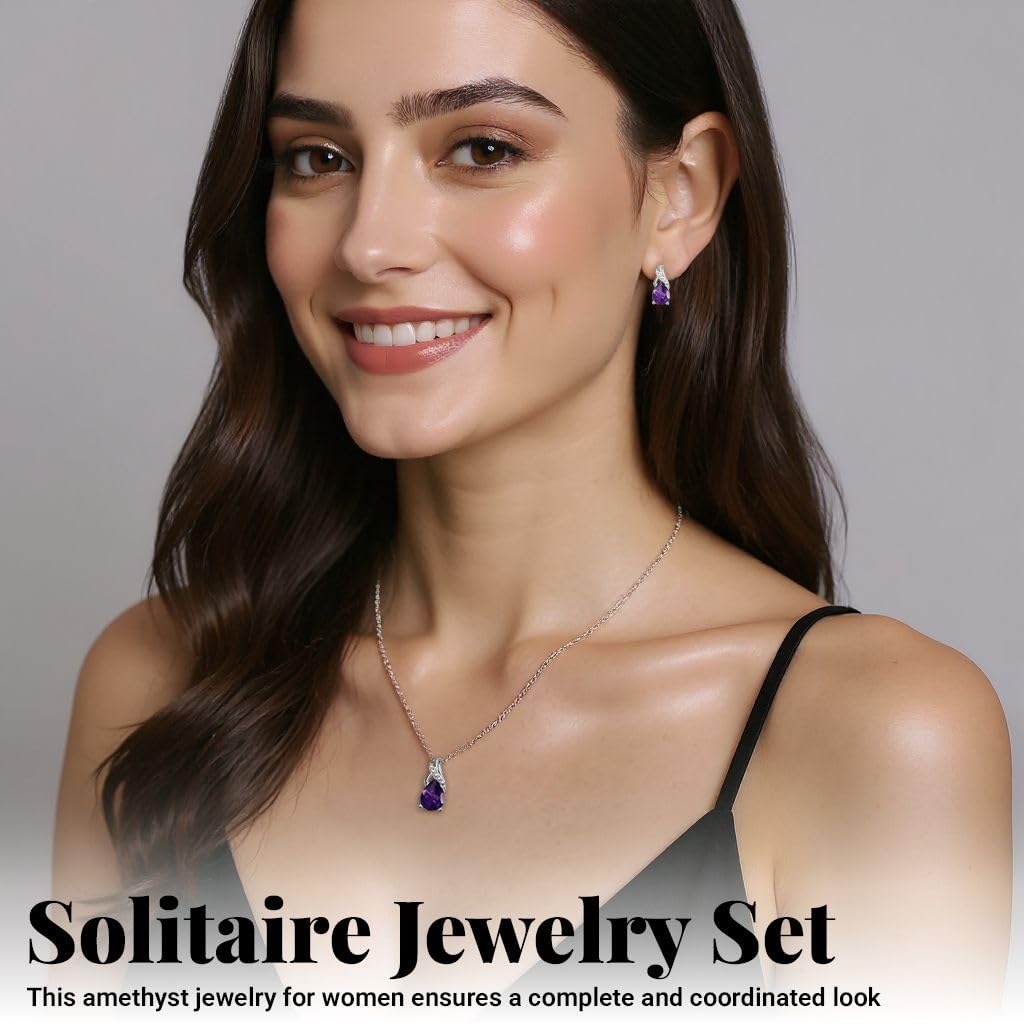 SHOP LC DELIVERING JOY Costume Jewelry Sets for Women Elegant - Teardrop Pendant Necklace Set 20"& Dangle Drop Earrings Set 925 Sterling Silver Stainless Steel Birthstone Jewelry for Women Gifts - Image 4