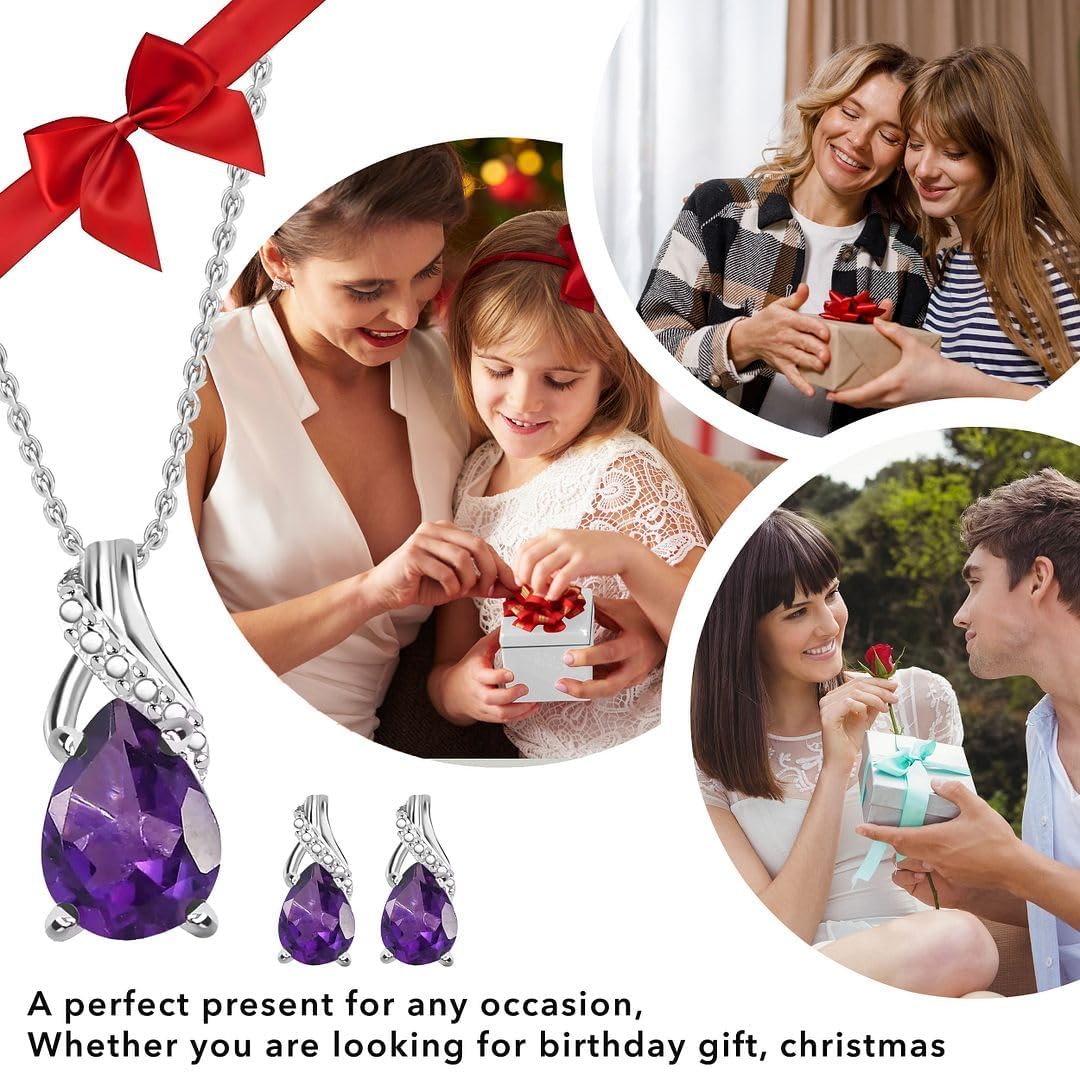 SHOP LC DELIVERING JOY Costume Jewelry Sets for Women Elegant - Teardrop Pendant Necklace Set 20"& Dangle Drop Earrings Set 925 Sterling Silver Stainless Steel Birthstone Jewelry for Women Gifts - Image 6