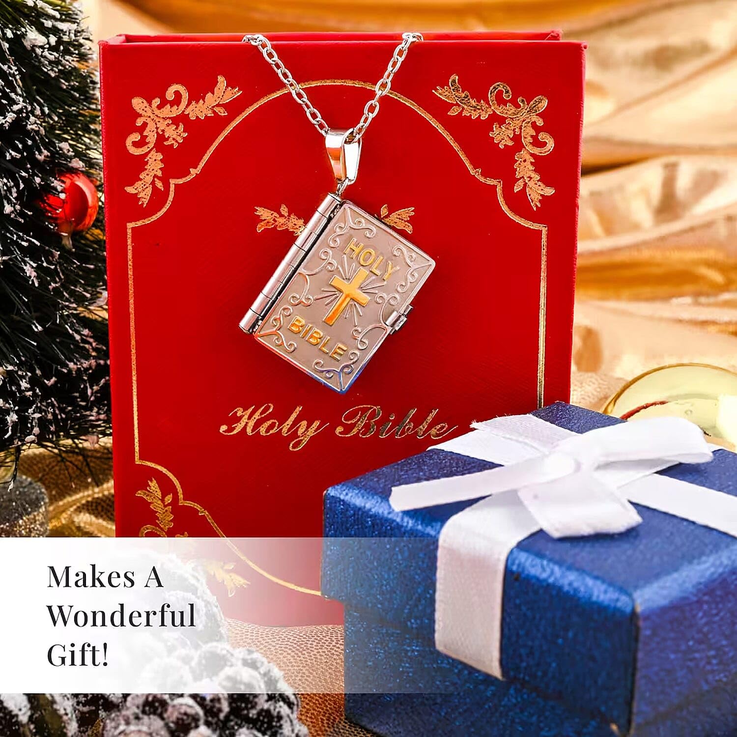 SHOP LC DELIVERING JOY Cross Necklace for Women - Openable Holy Bible Pendant Metal Pages Inside - Bible Necklace for Women Stainless Steel Faith Religious Jewelry - 24" Anniversary Wedding Gifts - Image 3