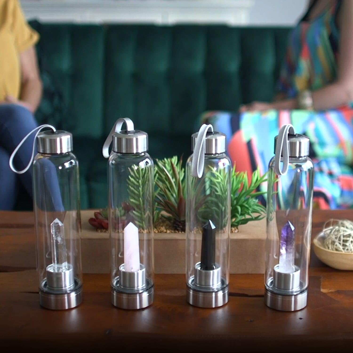SHOP LC DELIVERING JOY Crystal Water Bottle Glass Clear Quartz with Spiritual Energy Stainless Steel Perfect for Yoga Meditation Healing Stones Birthday Christmas Gifts - Image 4