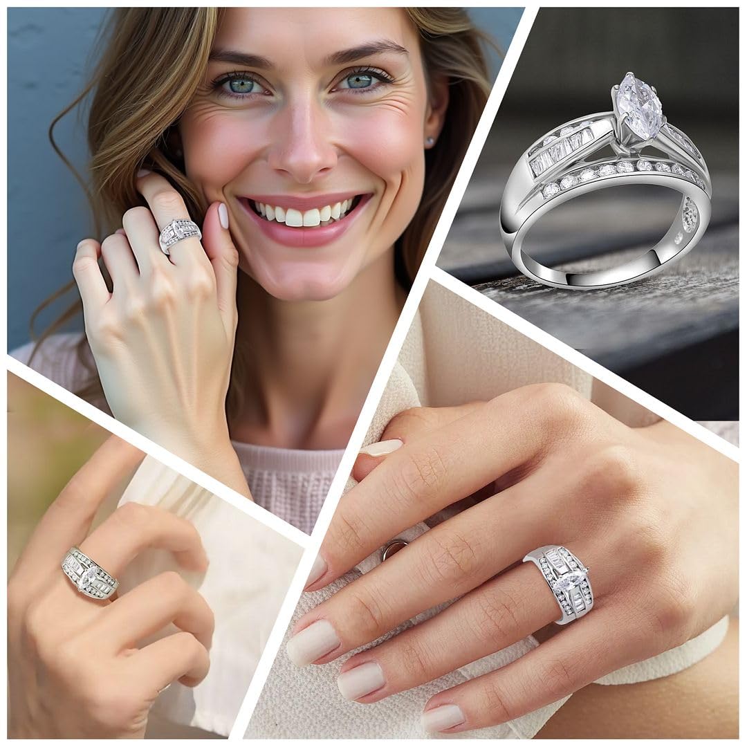 SHOP LC DELIVERING JOY Cubic Zirconia Ring CZ in 925 Sterling Silver - Engagement Rings for Women Promise Rings for Her - Cute Anniversary Statement Cubic Zirconia Jewelry Gifts for Womens 3-4.5 ctw - Image 2