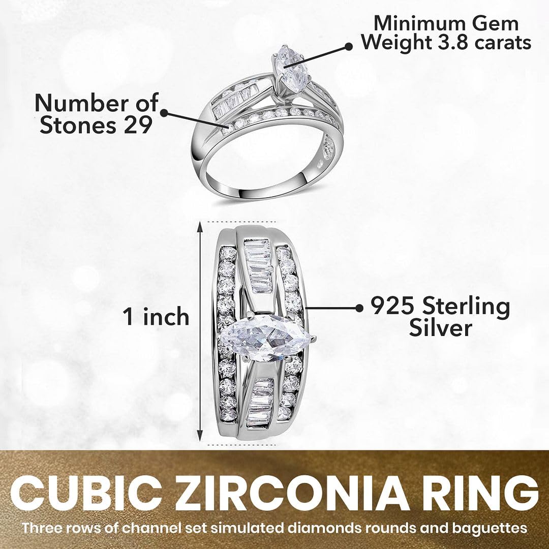 SHOP LC DELIVERING JOY Cubic Zirconia Ring CZ in 925 Sterling Silver - Engagement Rings for Women Promise Rings for Her - Cute Anniversary Statement Cubic Zirconia Jewelry Gifts for Womens 3-4.5 ctw - Image 3