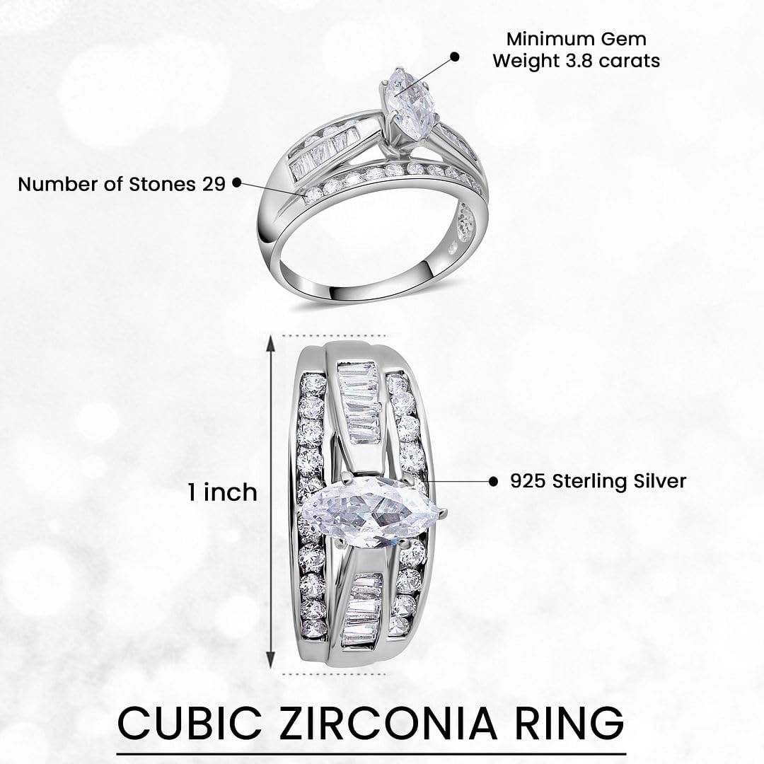 SHOP LC DELIVERING JOY Cubic Zirconia Ring CZ in 925 Sterling Silver - Engagement Rings for Women Promise Rings for Her - Cute Anniversary Statement Cubic Zirconia Jewelry Gifts for Womens 3-4.5 ctw - Image 7