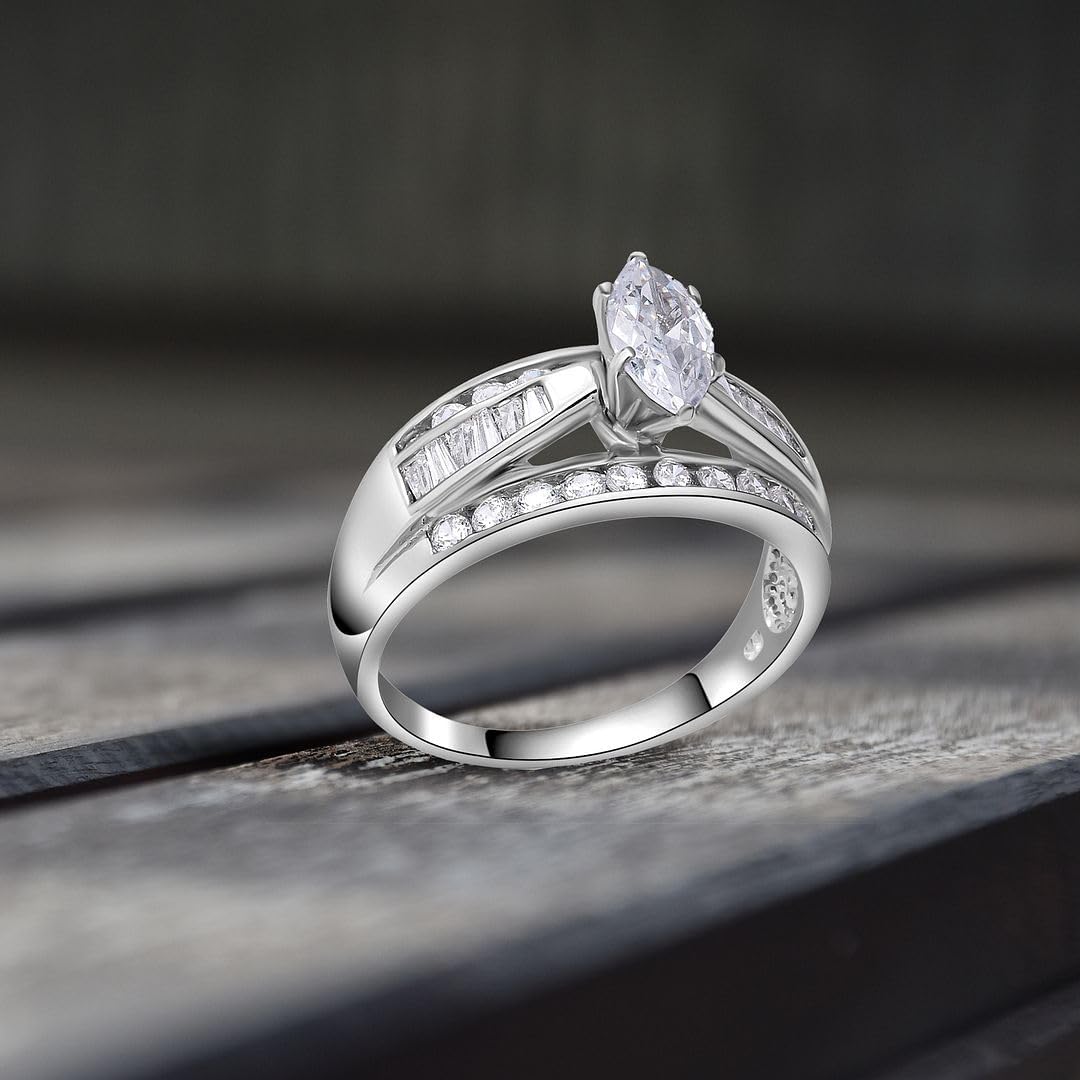 SHOP LC DELIVERING JOY Cubic Zirconia Ring CZ in 925 Sterling Silver - Engagement Rings for Women Promise Rings for Her - Cute Anniversary Statement Cubic Zirconia Jewelry Gifts for Womens 3-4.5 ctw - Image 8