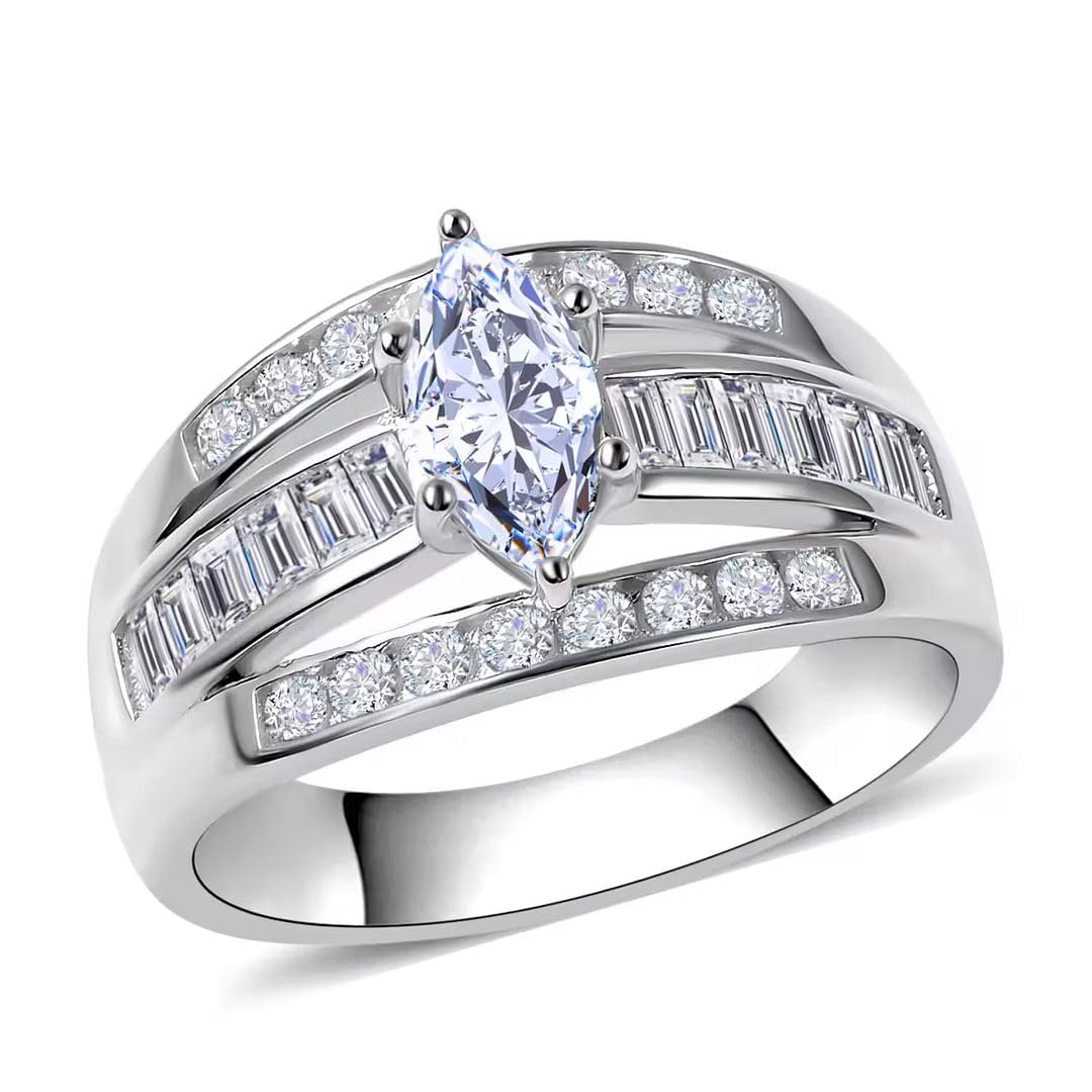 SHOP LC DELIVERING JOY Cubic Zirconia Ring CZ in 925 Sterling Silver - Engagement Rings for Women Promise Rings for Her - Cute Anniversary Statement Cubic Zirconia Jewelry Gifts for Womens 3-4.5 ctw