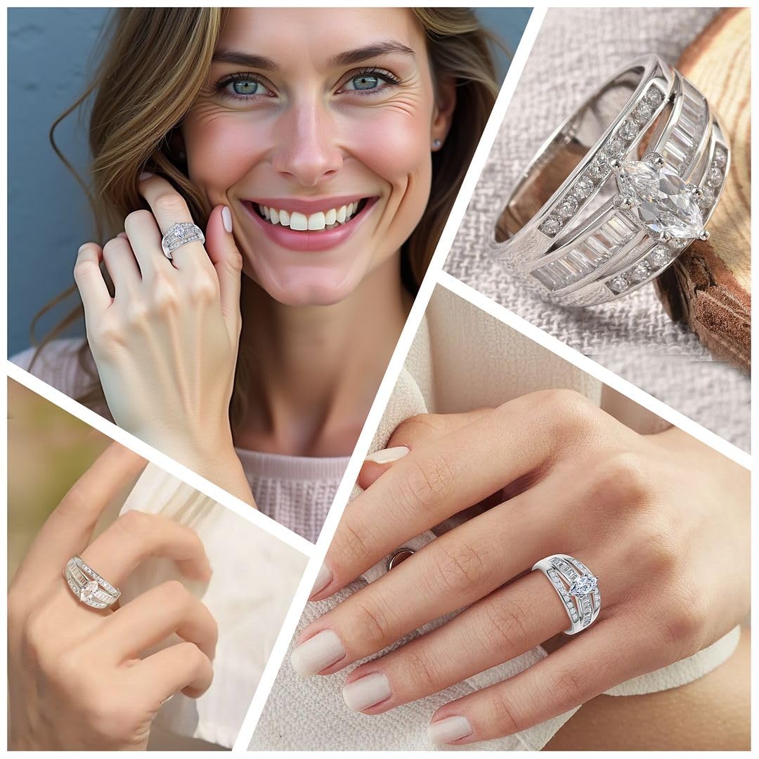 SHOP LC DELIVERING JOY Cubic Zirconia Ring CZ in 925 Sterling Silver - Engagement Rings for Women Promise Rings for Her - Cute Anniversary Statement Cubic Zirconia Jewelry Gifts for Womens 3-4.5 ctw - Image 2