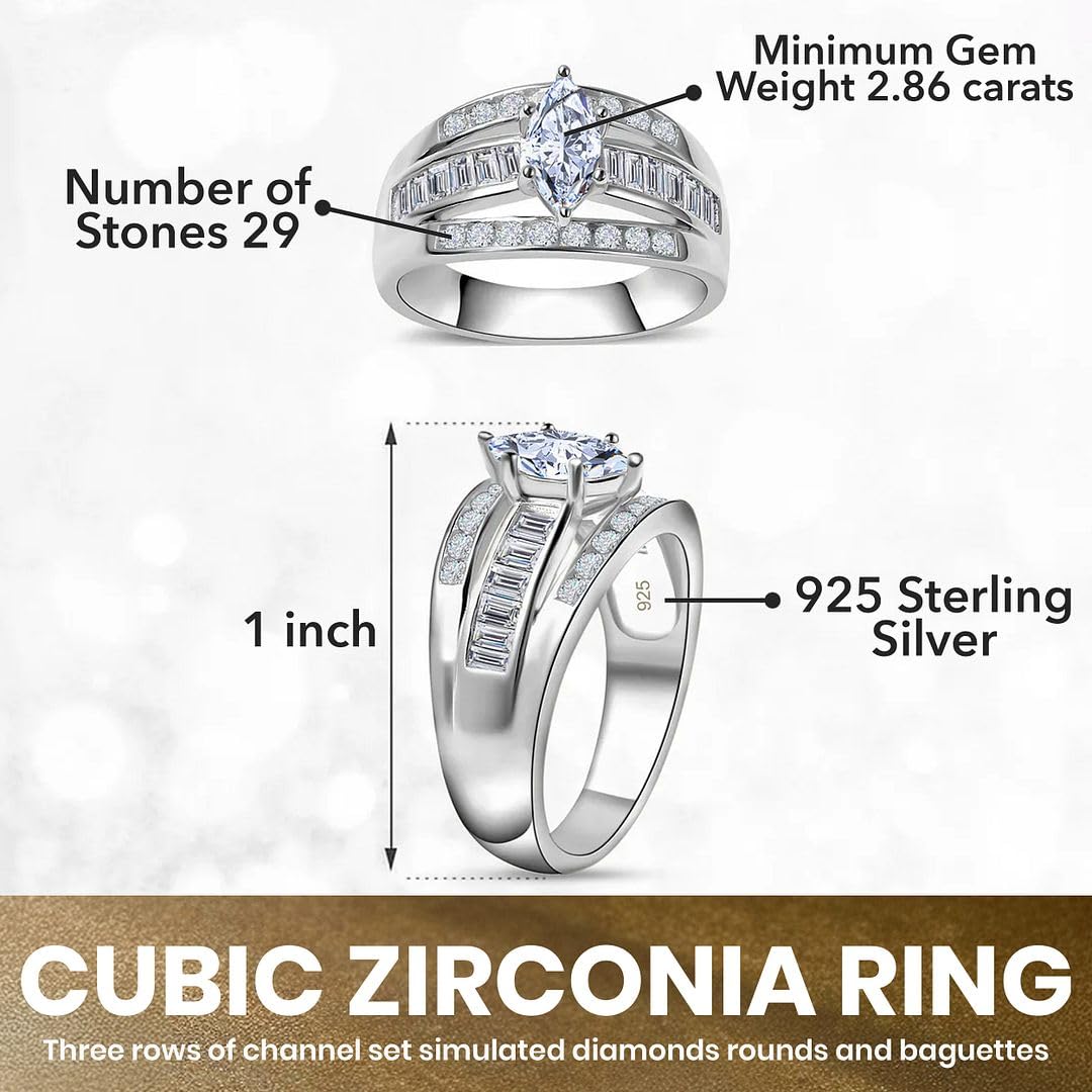 SHOP LC DELIVERING JOY Cubic Zirconia Ring CZ in 925 Sterling Silver - Engagement Rings for Women Promise Rings for Her - Cute Anniversary Statement Cubic Zirconia Jewelry Gifts for Womens 3-4.5 ctw - Image 3
