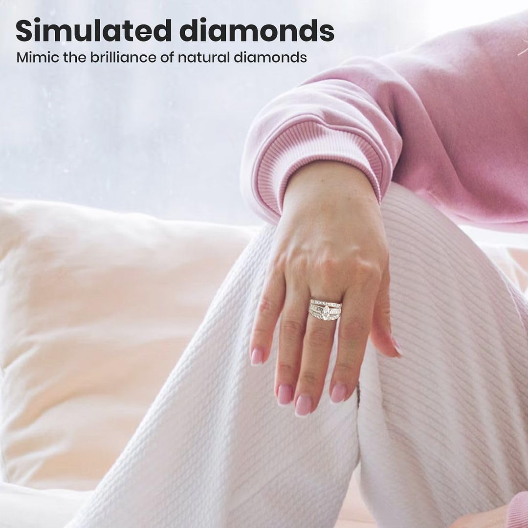 SHOP LC DELIVERING JOY Cubic Zirconia Ring CZ in 925 Sterling Silver - Engagement Rings for Women Promise Rings for Her - Cute Anniversary Statement Cubic Zirconia Jewelry Gifts for Womens 3-4.5 ctw - Image 5