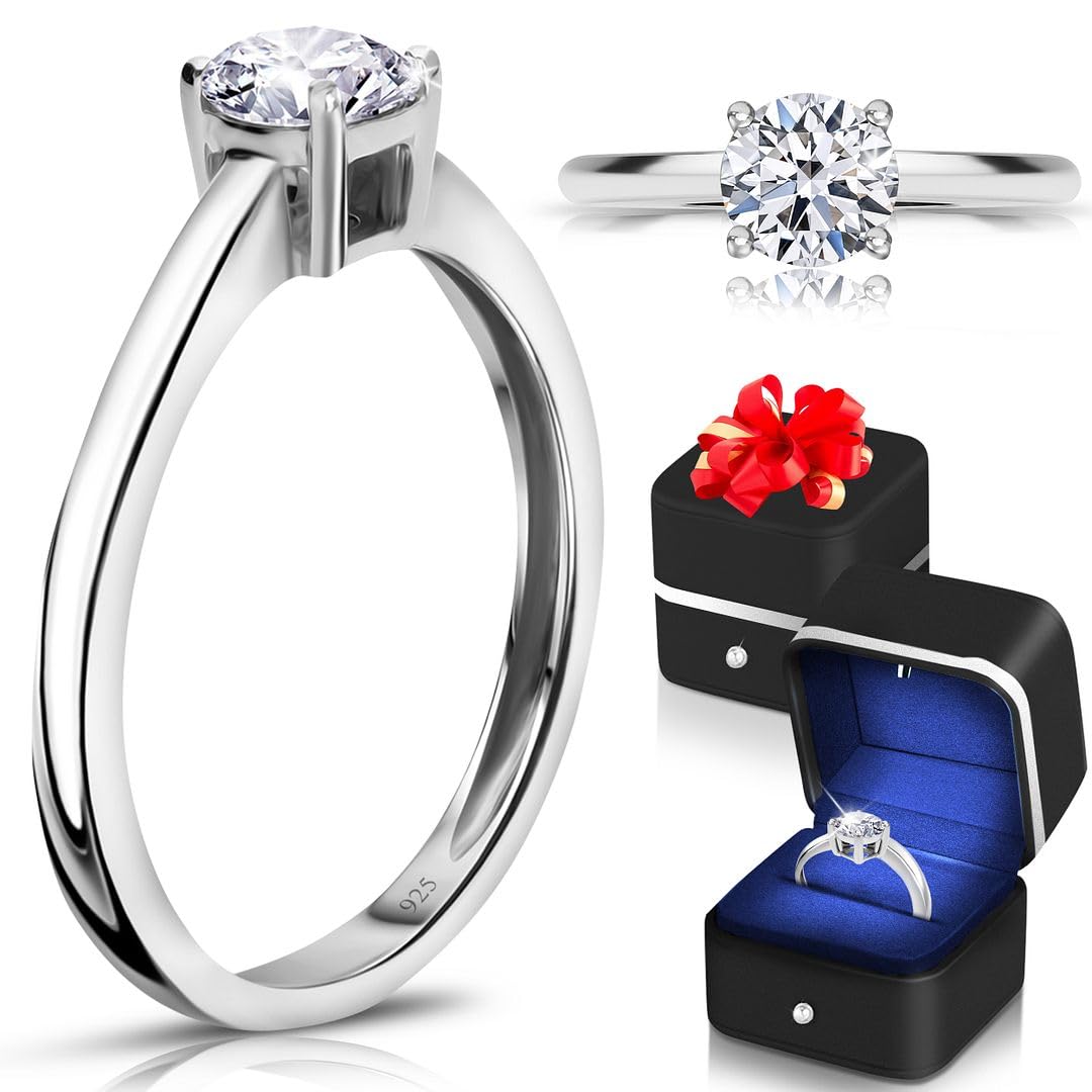 SHOP LC DELIVERING JOY Diamond Jewelry for Women - Lab Grown Engagement Ring in 925 Sterling Silver Birthday Wedding Anniversary Birthday Christmas Gifts 0.5 Carat Size - 7