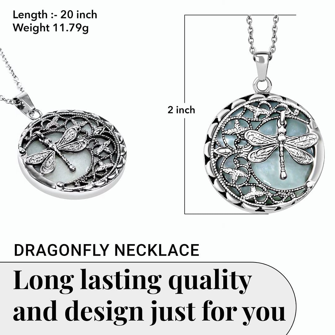 SHOP LC DELIVERING JOY Dragonfly Necklace for Women - Summer Beach Boho Jewelry - Aventurine, Carnelian, Dyed, Rose Quartz, Blue Sandstone Birthstone Necklace Birthday Gifts for Womens - 20" - Image 3