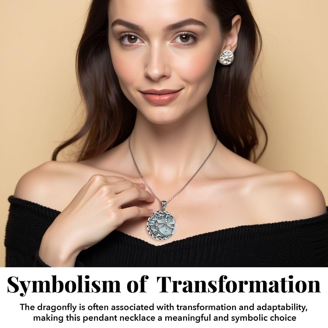 SHOP LC DELIVERING JOY Dragonfly Necklace for Women - Summer Beach Boho Jewelry - Aventurine, Carnelian, Dyed, Rose Quartz, Blue Sandstone Birthstone Necklace Birthday Gifts for Womens - 20" - Image 4