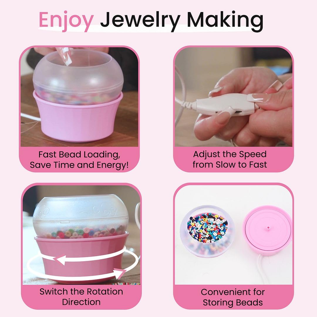 SHOP LC DELIVERING JOY Electric Bead Spinner Kit with 2 Big Eye Beading Needles & Accessories - Clay Bead Spinner for Jewelry Making Necklace Bracelet Maker Machine Waist Beads Gifts - Pink - Image 3