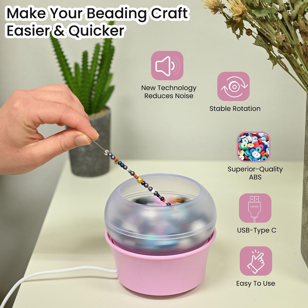 SHOP LC DELIVERING JOY Electric Bead Spinner Kit with 2 Big Eye Beading Needles & Accessories - Clay Bead Spinner for Jewelry Making Necklace Bracelet Maker Machine Waist Beads Gifts - Pink - Image 4