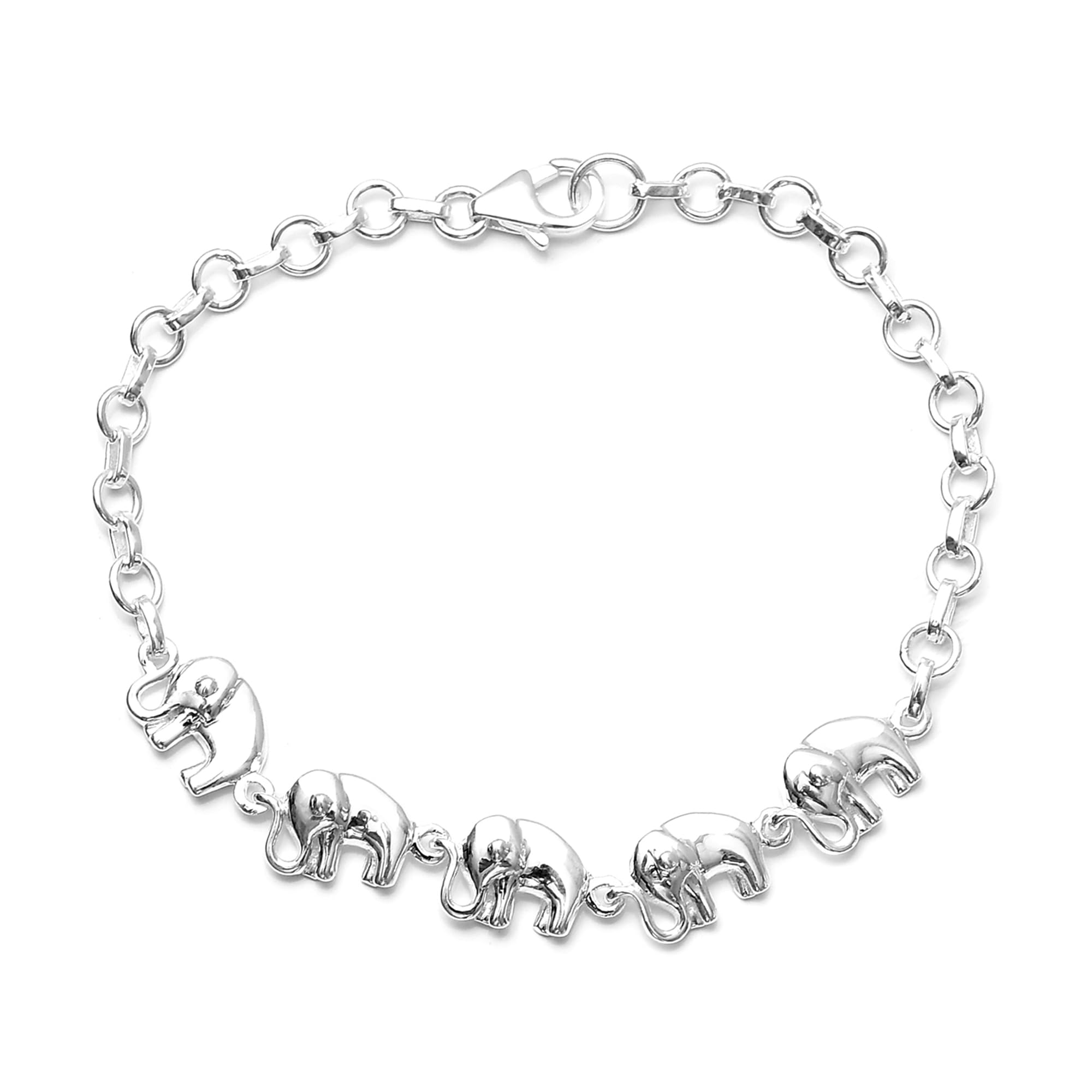 SHOP LC DELIVERING JOY Elephant Charm Bracelet in 925 Sterling Silver Bracelets for Women Trendy - Adjustable Link Cute Animal Jewelry Birthday Gifts for Her - Size 7.25 Inches