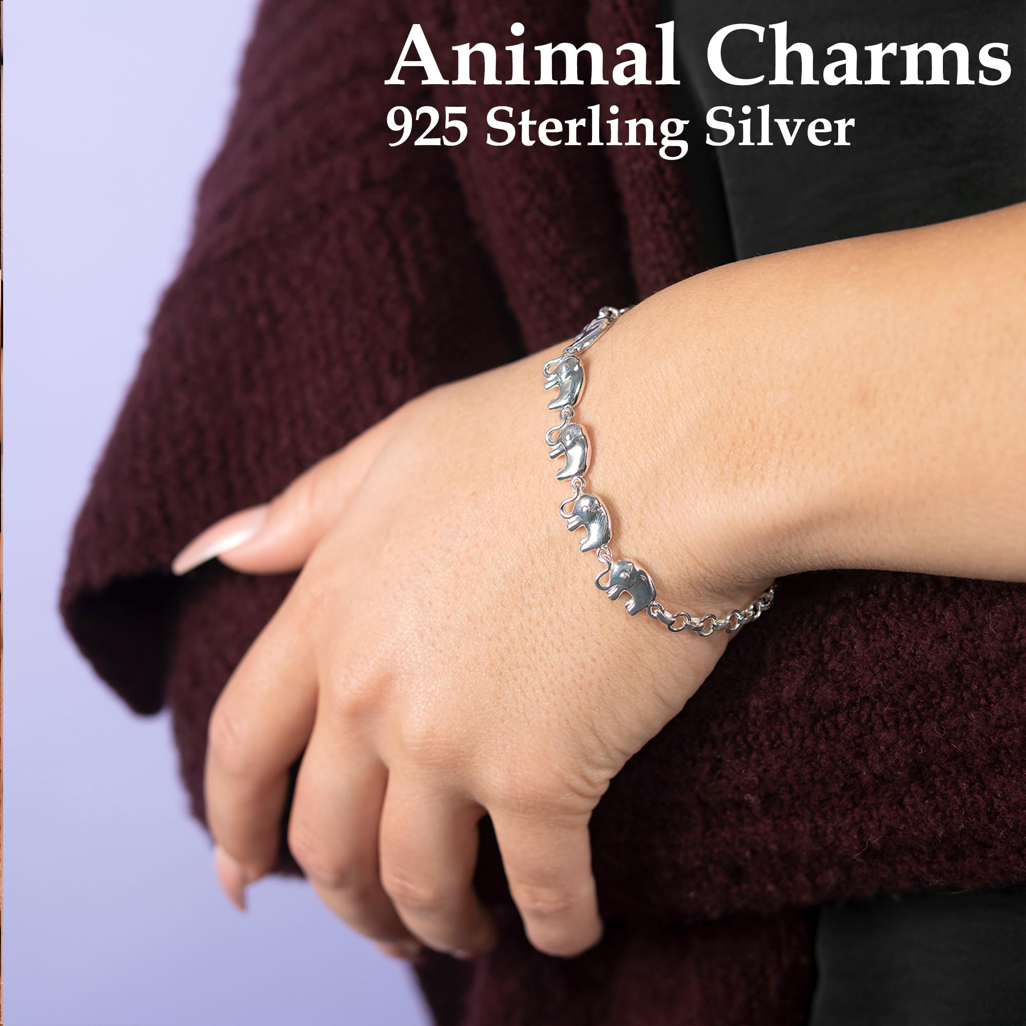 SHOP LC DELIVERING JOY Elephant Charm Bracelet in 925 Sterling Silver Bracelets for Women Trendy - Adjustable Link Cute Animal Jewelry Birthday Gifts for Her - Size 7.25 Inches - Image 2