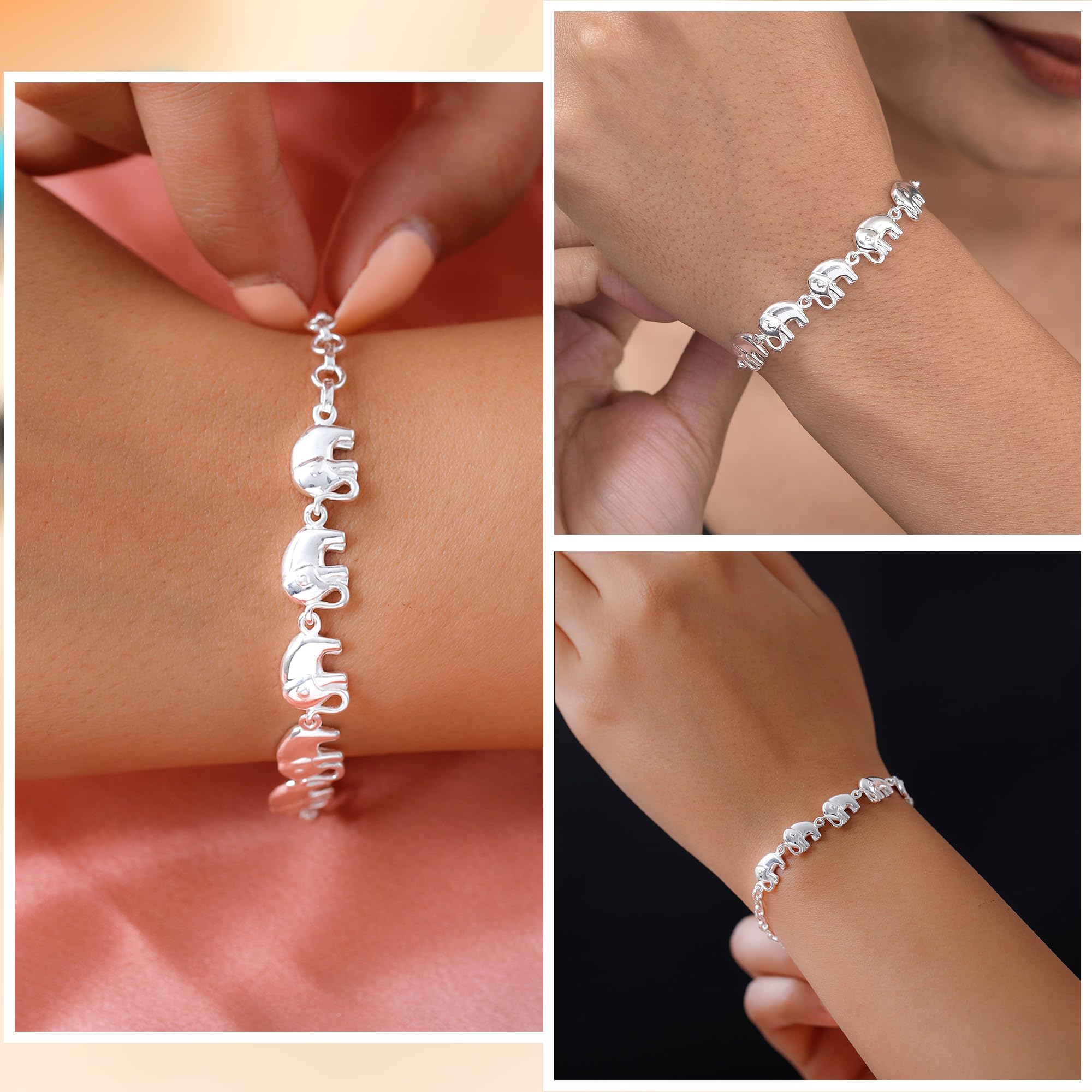 SHOP LC DELIVERING JOY Elephant Charm Bracelet in 925 Sterling Silver Bracelets for Women Trendy - Adjustable Link Cute Animal Jewelry Birthday Gifts for Her - Size 7.25 Inches - Image 3