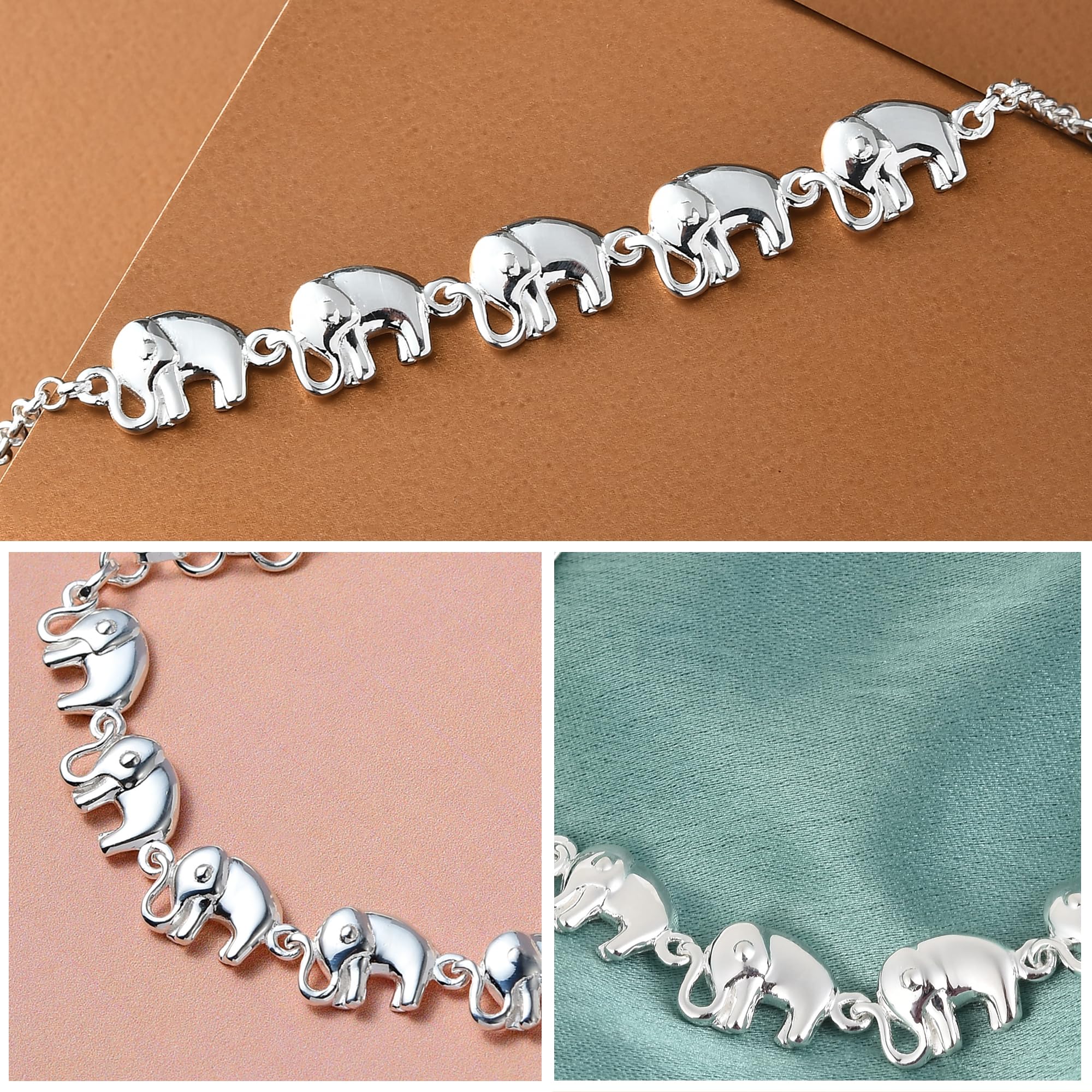 SHOP LC DELIVERING JOY Elephant Charm Bracelet in 925 Sterling Silver Bracelets for Women Trendy - Adjustable Link Cute Animal Jewelry Birthday Gifts for Her - Size 7.25 Inches - Image 4