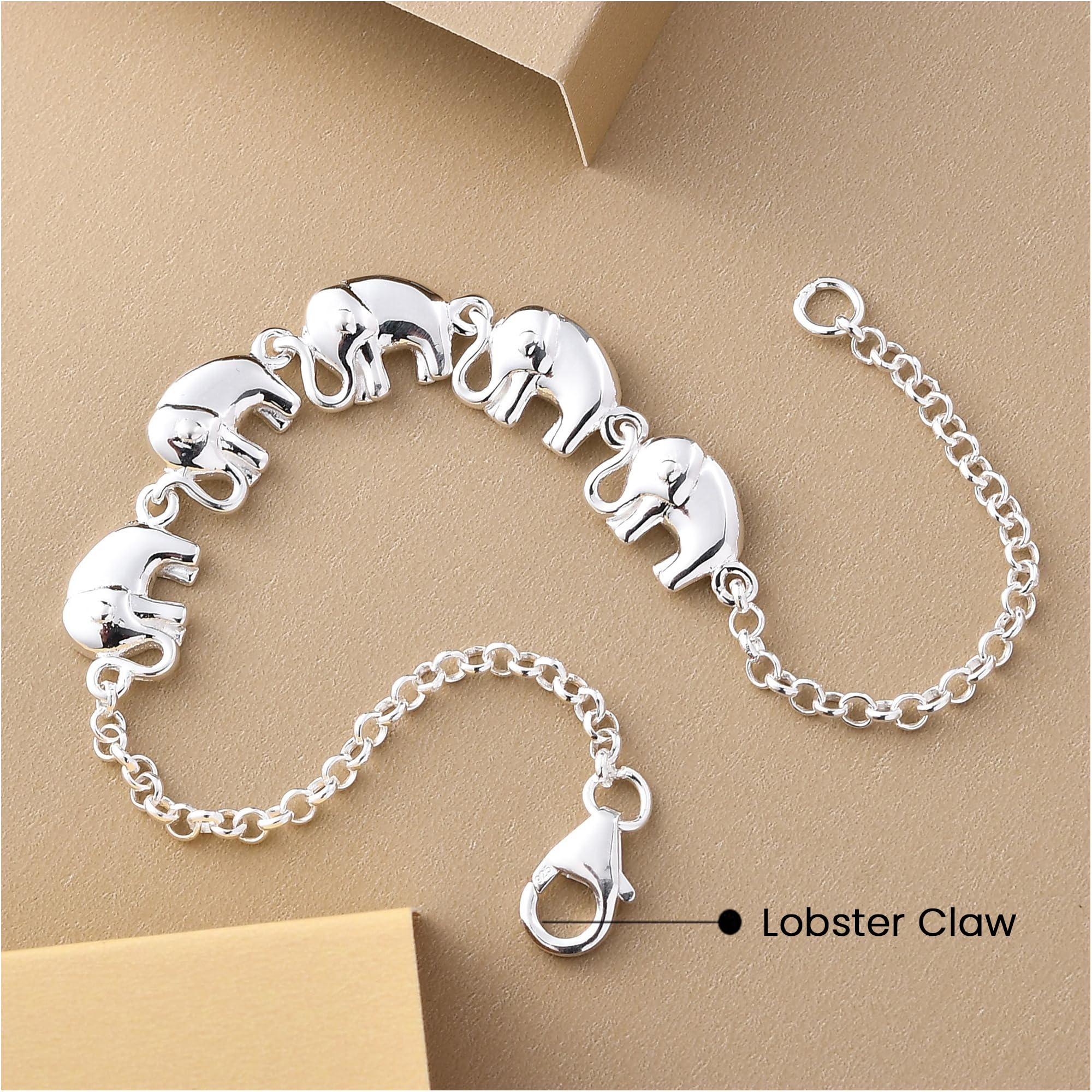 SHOP LC DELIVERING JOY Elephant Charm Bracelet in 925 Sterling Silver Bracelets for Women Trendy - Adjustable Link Cute Animal Jewelry Birthday Gifts for Her - Size 7.25 Inches - Image 5