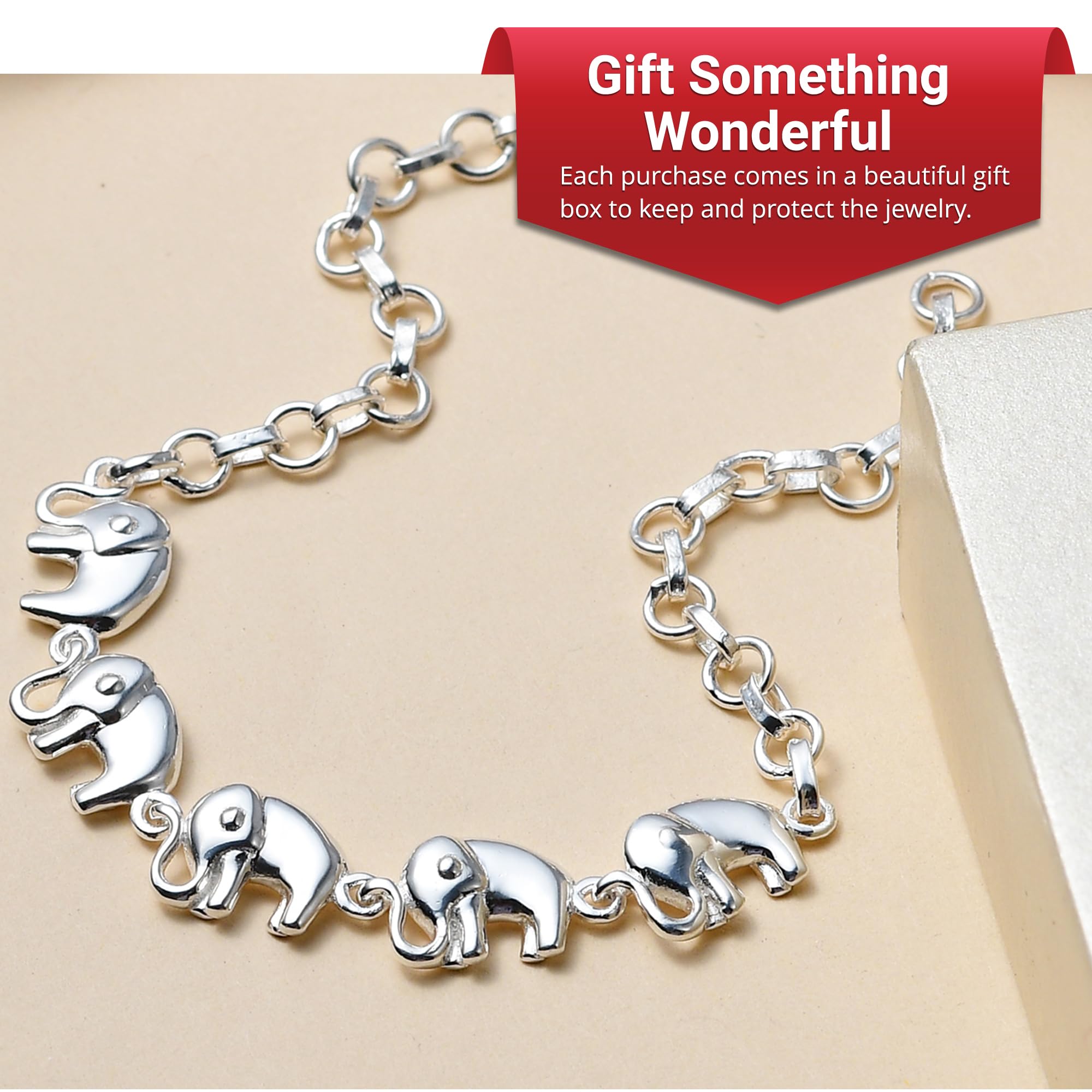 SHOP LC DELIVERING JOY Elephant Charm Bracelet in 925 Sterling Silver Bracelets for Women Trendy - Adjustable Link Cute Animal Jewelry Birthday Gifts for Her - Size 7.25 Inches - Image 6