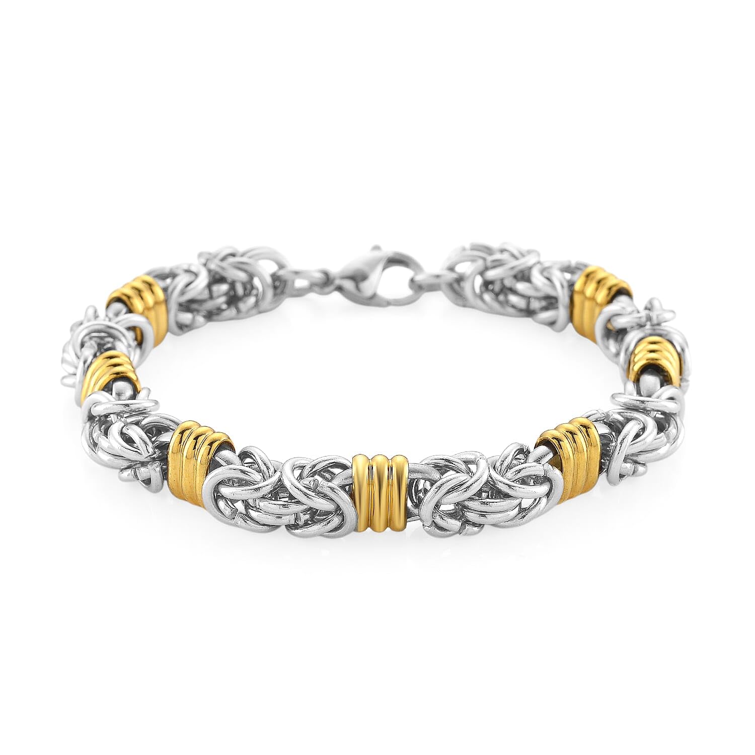 SHOP LC DELIVERING JOY Fashionable TwoTone Byzantine Chain Bracelet in ION Plated Yellow Gold and Stainless Steel 8.00 In Christmas Gifts