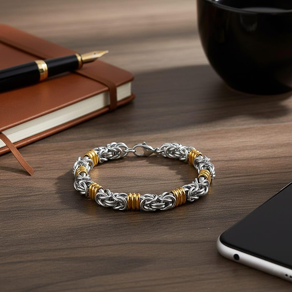 SHOP LC DELIVERING JOY Fashionable TwoTone Byzantine Chain Bracelet in ION Plated Yellow Gold and Stainless Steel 8.00 In Christmas Gifts - Image 2