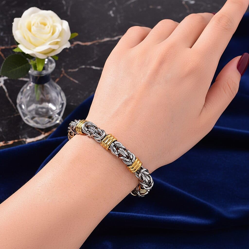 SHOP LC DELIVERING JOY Fashionable TwoTone Byzantine Chain Bracelet in ION Plated Yellow Gold and Stainless Steel 8.00 In Christmas Gifts - Image 3
