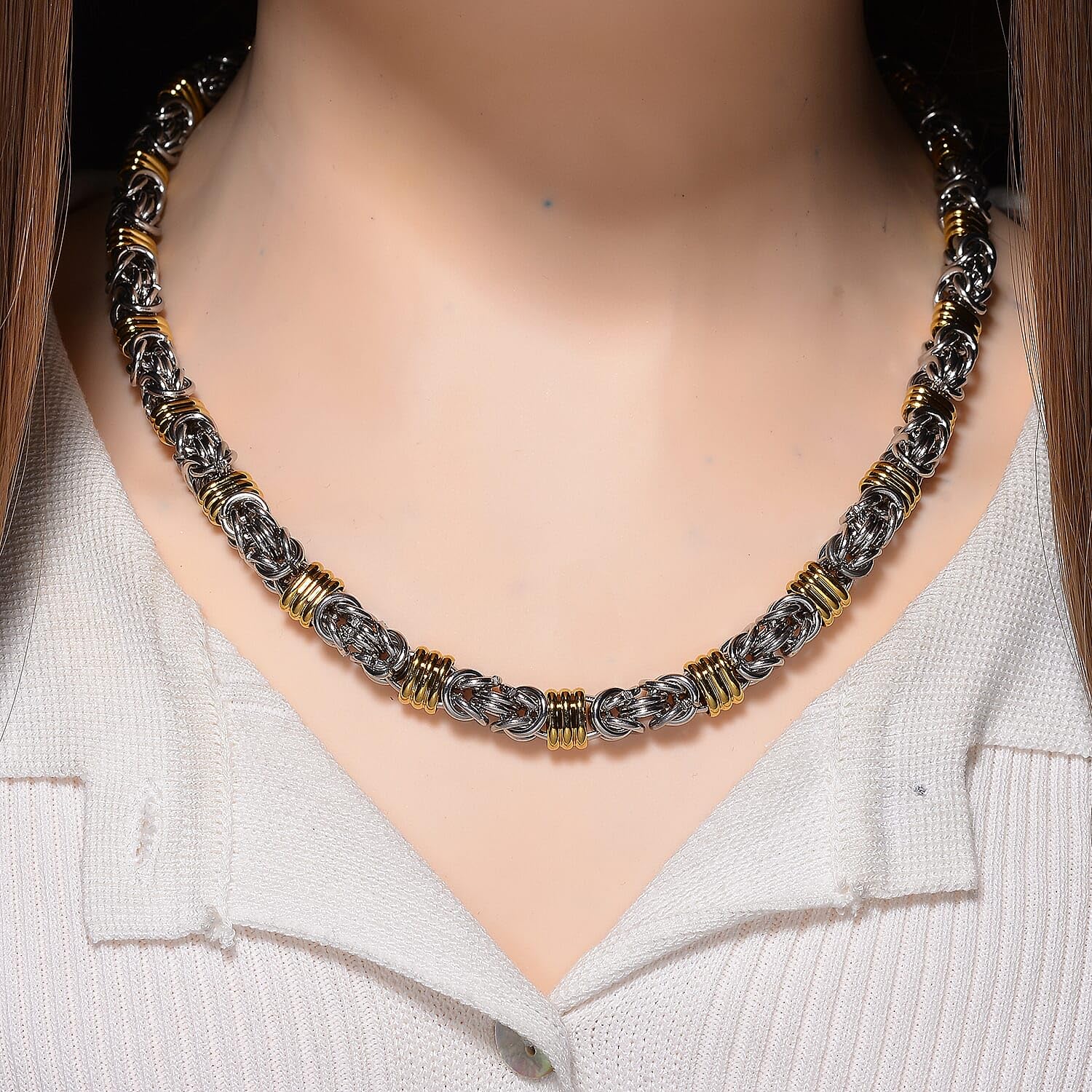 SHOP LC DELIVERING JOY Fashionable TwoTone Byzantine Chain Necklace 20.522.5 Inches in ION Plated Yellow Gold and Stainless Steel Christmas Gifts - Image 2