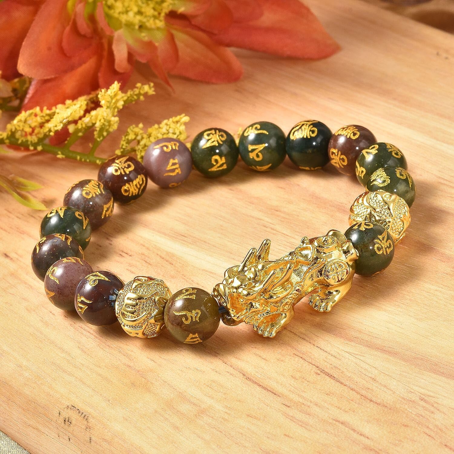 SHOP LC DELIVERING JOY Feng Shui Wealth Bracelet for Men Women, Beads Stretchable Good Luck Bracelet Gold Plated Dragon Lucky 6.50" Birthday Christmas Gifts for Women - Image 3