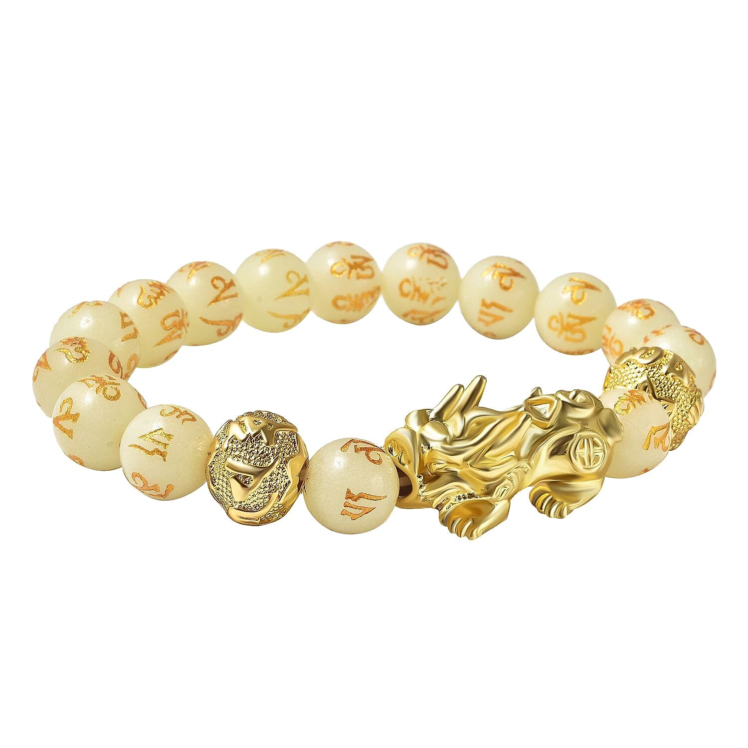 SHOP LC DELIVERING JOY Feng Shui Wealth Bracelet for Men Women, Beads Stretchable Good Luck Bracelet Gold Plated Dragon Lucky 6.50" Birthday Christmas Gifts for Women - Image 3