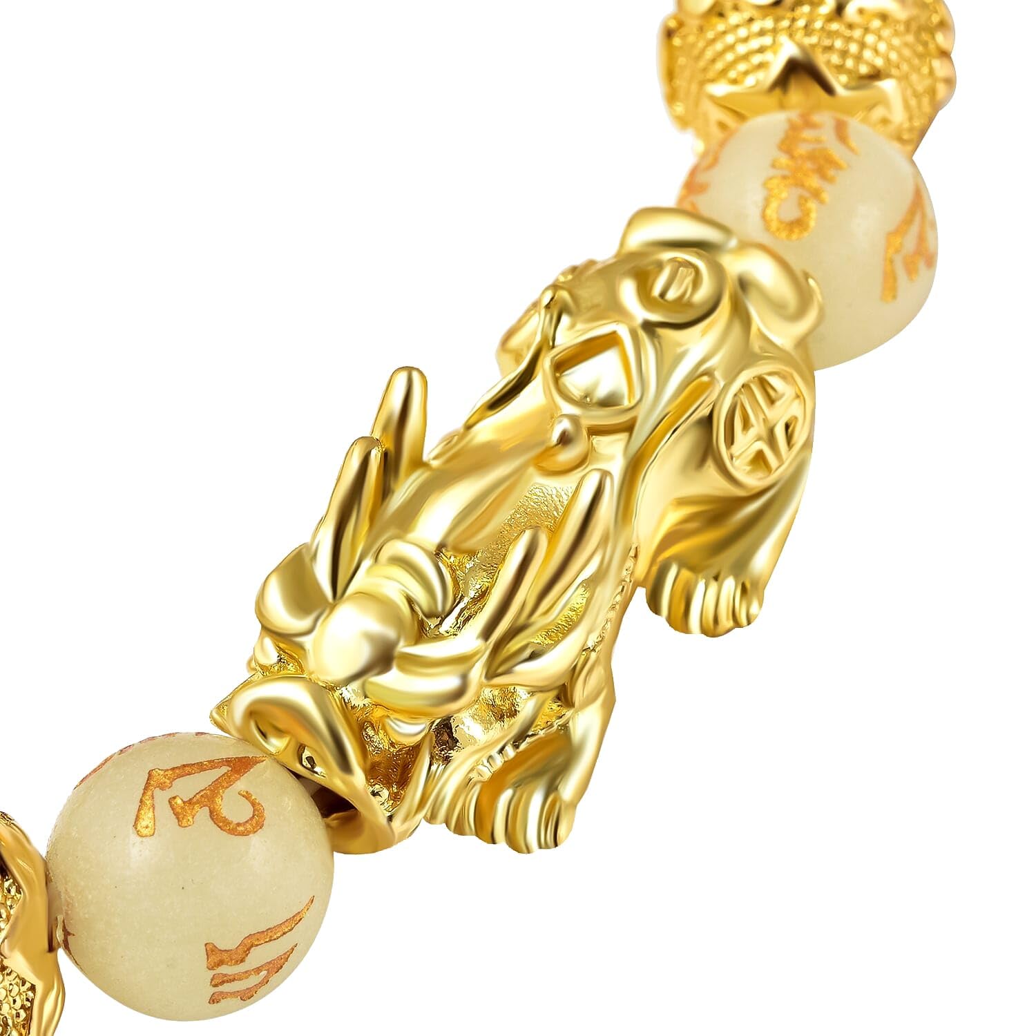SHOP LC DELIVERING JOY Feng Shui Wealth Bracelet for Men Women, Beads Stretchable Good Luck Bracelet Gold Plated Dragon Lucky 6.50" Birthday Christmas Gifts for Women - Image 4