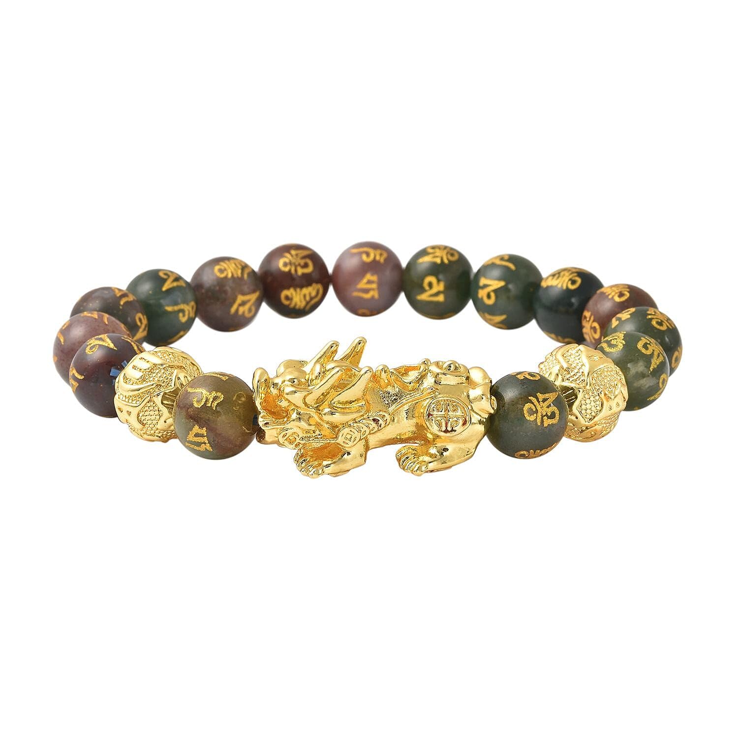SHOP LC DELIVERING JOY Feng Shui Wealth Bracelet for Men Women, Beads Stretchable Good Luck Bracelet Gold Plated Dragon Lucky 6.50" Birthday Christmas Gifts for Women