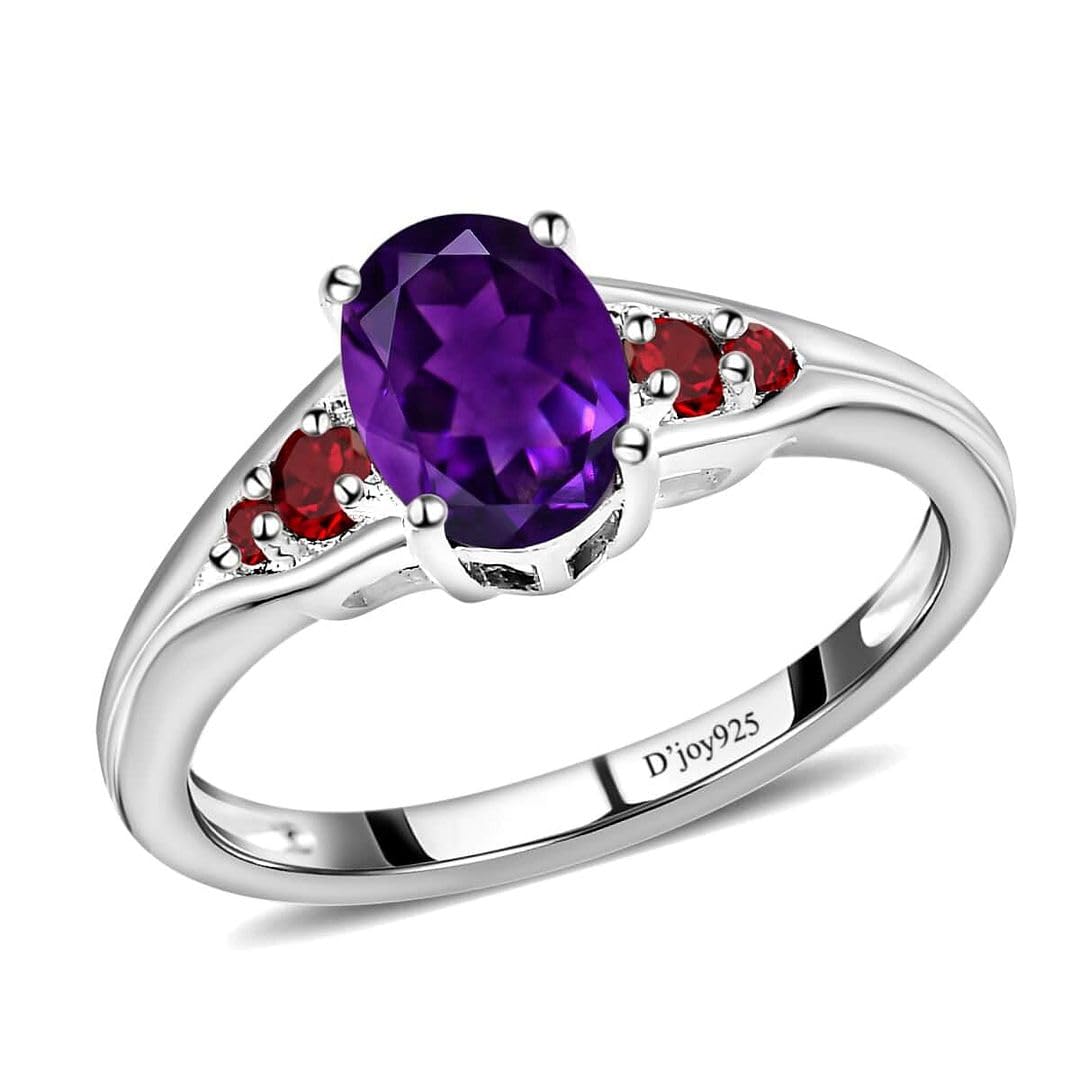 SHOP LC DELIVERING JOY Garnet Amethyst Rings for Women - 925 Sterling Silver Garnet Rings for Women - Gemstone Birthstone Jewelry Trendy Fashion - Red Purple Ring Gifts for Women
