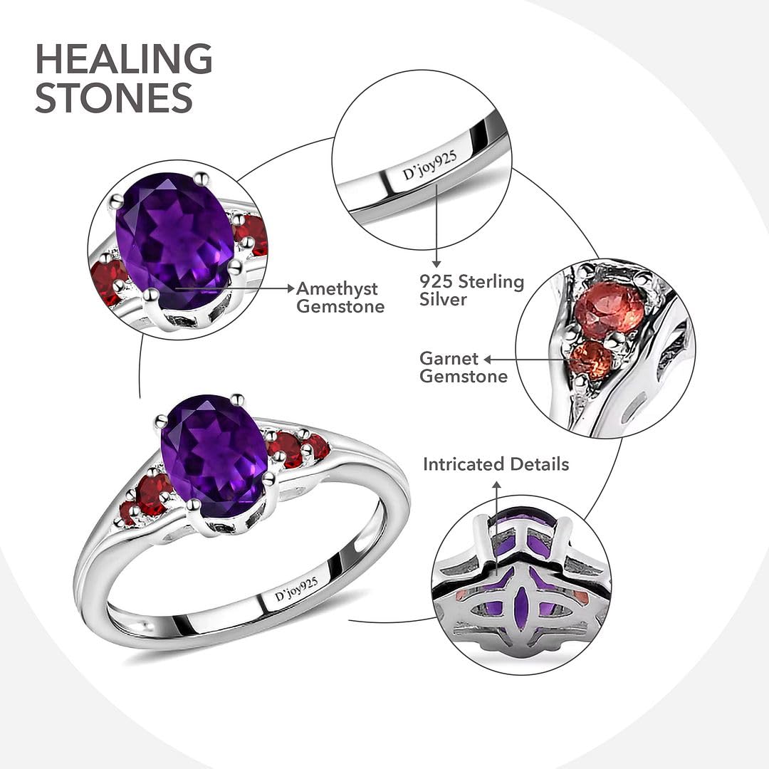 SHOP LC DELIVERING JOY Garnet Amethyst Rings for Women - 925 Sterling Silver Garnet Rings for Women - Gemstone Birthstone Jewelry Trendy Fashion - Red Purple Ring Gifts for Women - Image 3